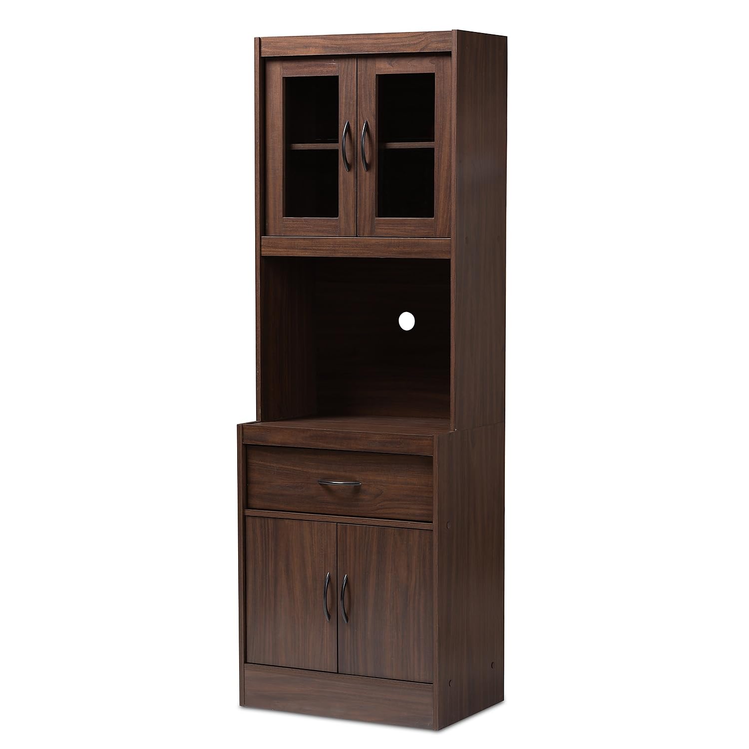 Baxton Studio Laurana Modern Dark Walnut Kitchen Cabinet & Hutch - Contemporary Storage Solution for Dining Room, Kitchen or Pantry Organization