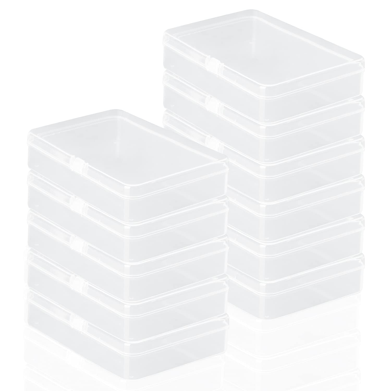 Rocutus 12-Pack Clear Plastic Beads Storage Containers with Lids - 4.5 x 3.3 x 1.1 Inch Small Hinged Organizer Boxes for Jewelry Making, Craft Supplies & DIY Accessories - Perfect for Beads, Buttons, Sequins & Small Parts Storage