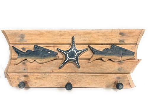 Tikimaster 20-Inch White Wash Wooden Hanger with Fish & Starfish Design - Perfect for Beach-Themed Bedrooms, Coastal Decor, and Tropical Home Accessories | #snd2500346