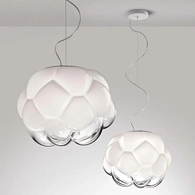 Modern Round Grapes Glass White Pendant Light - Elegant Ceiling Lighting Fixture for Dining Room, Kitchen Island, Bedroom & Living Room Decor