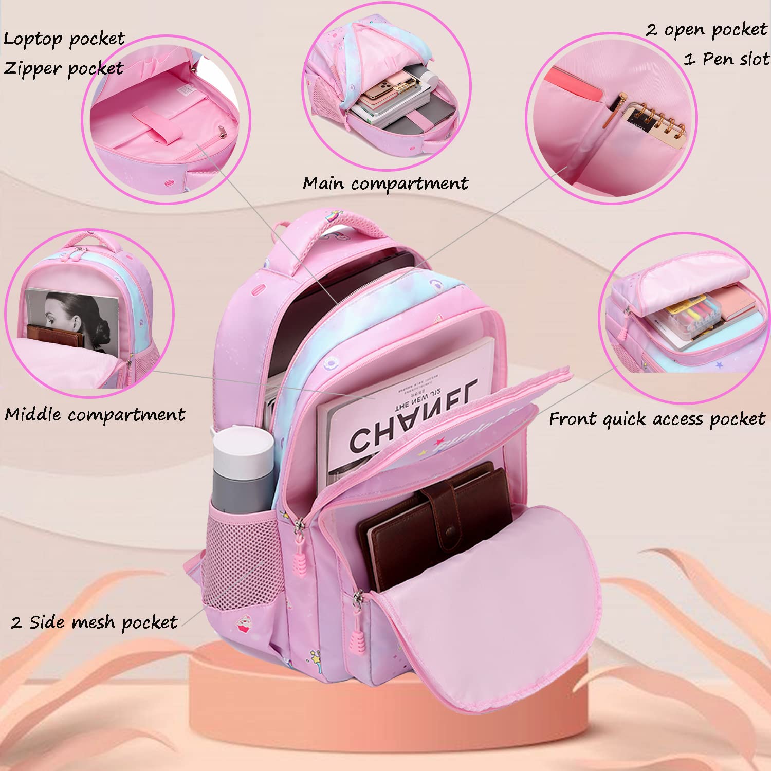 **Cute Unicorn Backpack for Girls - Waterproof School Bookbag with Pencil Case & Lunch Box - Perfect for Elementary, Middle School & Travel - Trendy Unicorn Gifts for Kids**