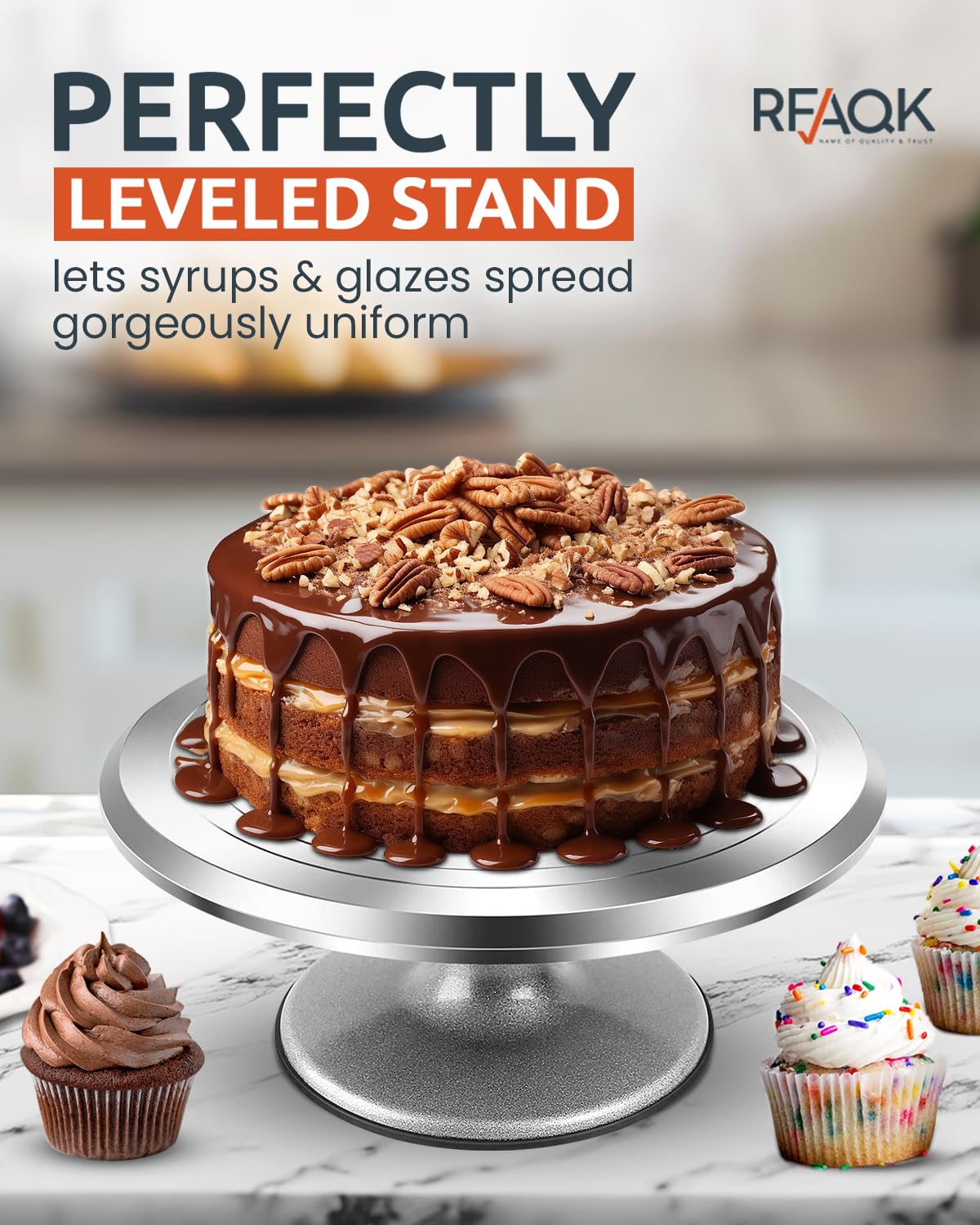 12 Inch Aluminum Alloy Rotating Cake Stand - Heavy Duty Cake Turntable for Decorating Cupcakes, Pastries & Desserts | Perfect for Baking, Cake Decorating & Party Serving