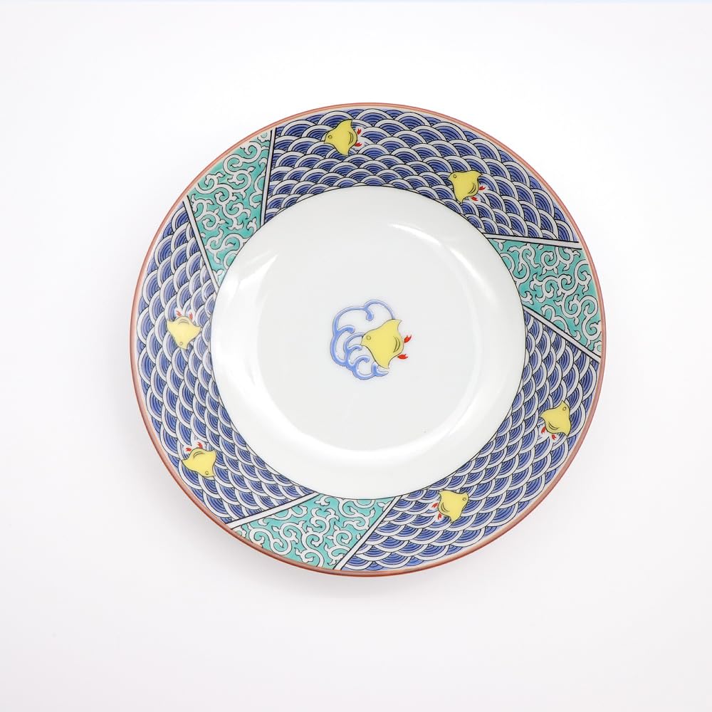 Handmade Japanese Kutani Ware Serving Plates Set of 5 - Blue Wave Design (6.1