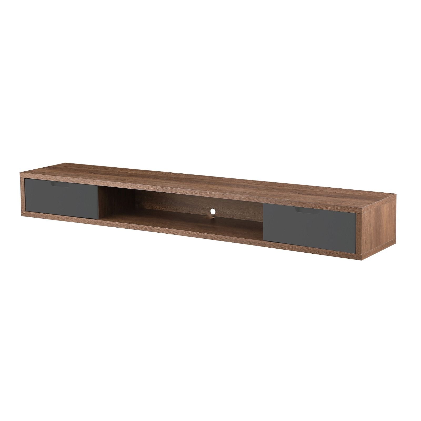 Criterion 2000mm Dark Oak Wall Mount TV Stand with Grey Drawers - Modern Entertainment Center for Living Room & Home Theater Setup