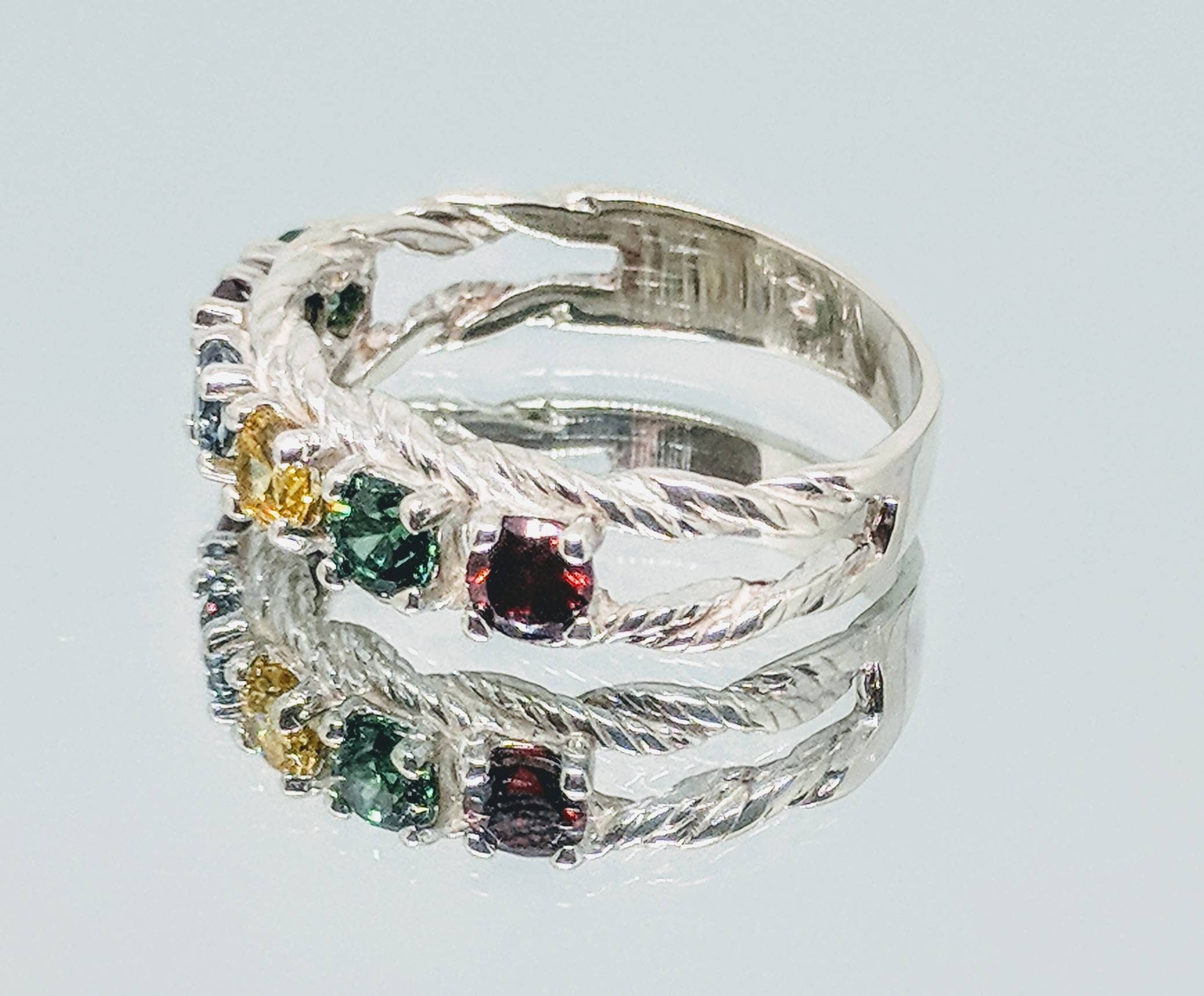 Custom Mothers Ring - Solid Sterling Silver or 14K Gold (White/Yellow/Rose) - 3 to 7 Stone Birthstone Jewelry - Personalized Engraving - Size 7 - Perfect Gift for Mom, Grandma, Birthday & Mother's Day