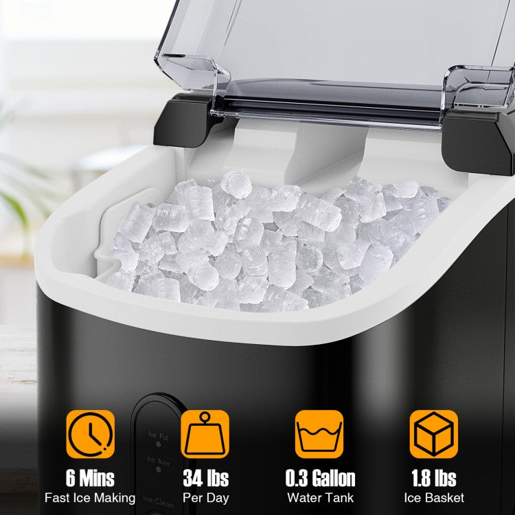 Nugget Countertop Ice Maker with Soft Chewable Pellet Ice - Black | Portable Ice Machine for Home, Office, Bar & Party Use