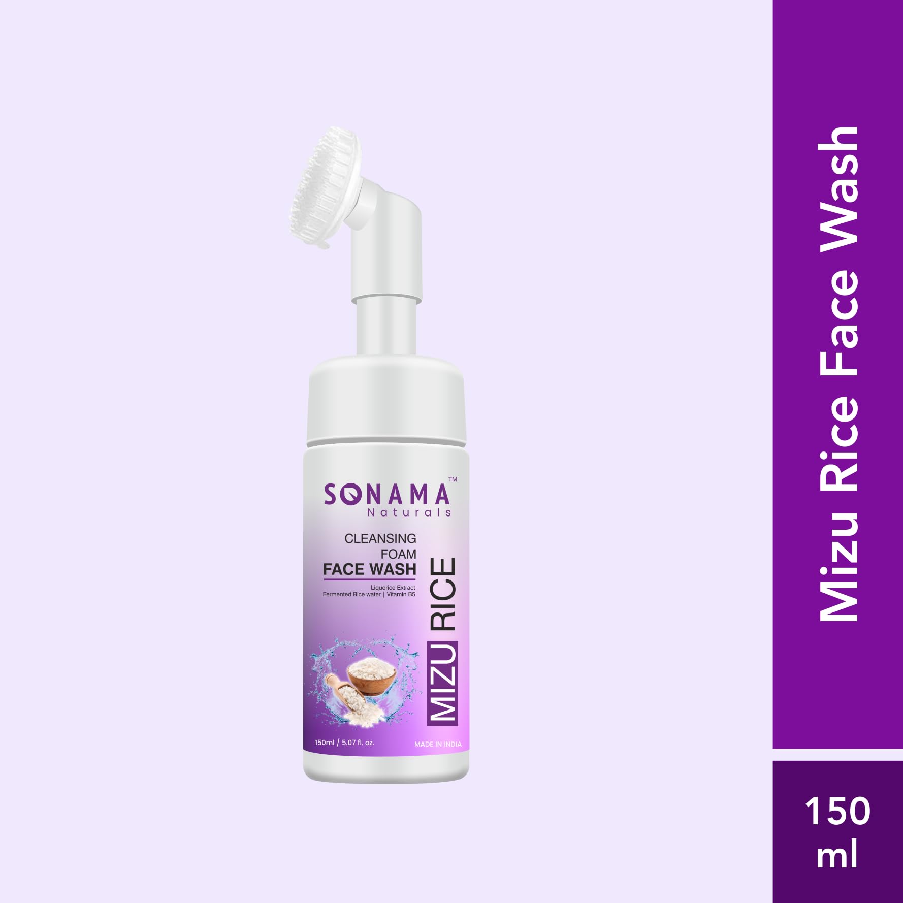 Sonama Naturals Mizu Rice Foaming Face Wash - 150ml | Rice Water Cleanser for Oily, Dry & Acne-Prone Skin | Brightening & Whitening Facial Wash for Men & Women | Daily Skincare Routine for Clean, Glowing Skin