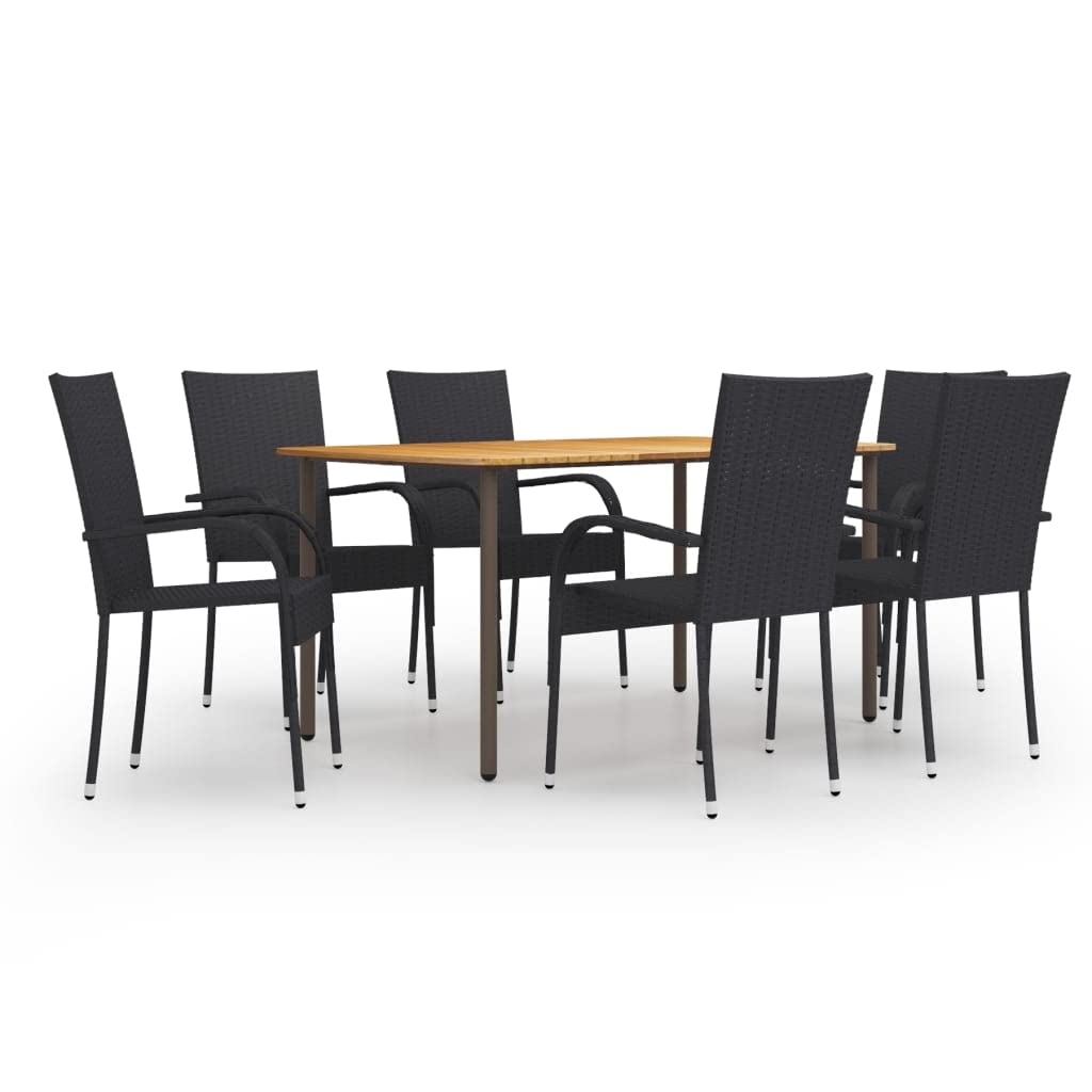 7-Piece Outdoor Dining Set - Black Poly Rattan Patio Furniture for Backyard, Garden, Poolside, Porch & Balcony | Perfect for Al Fresco Dining, Entertaining Guests & Relaxing Outdoors