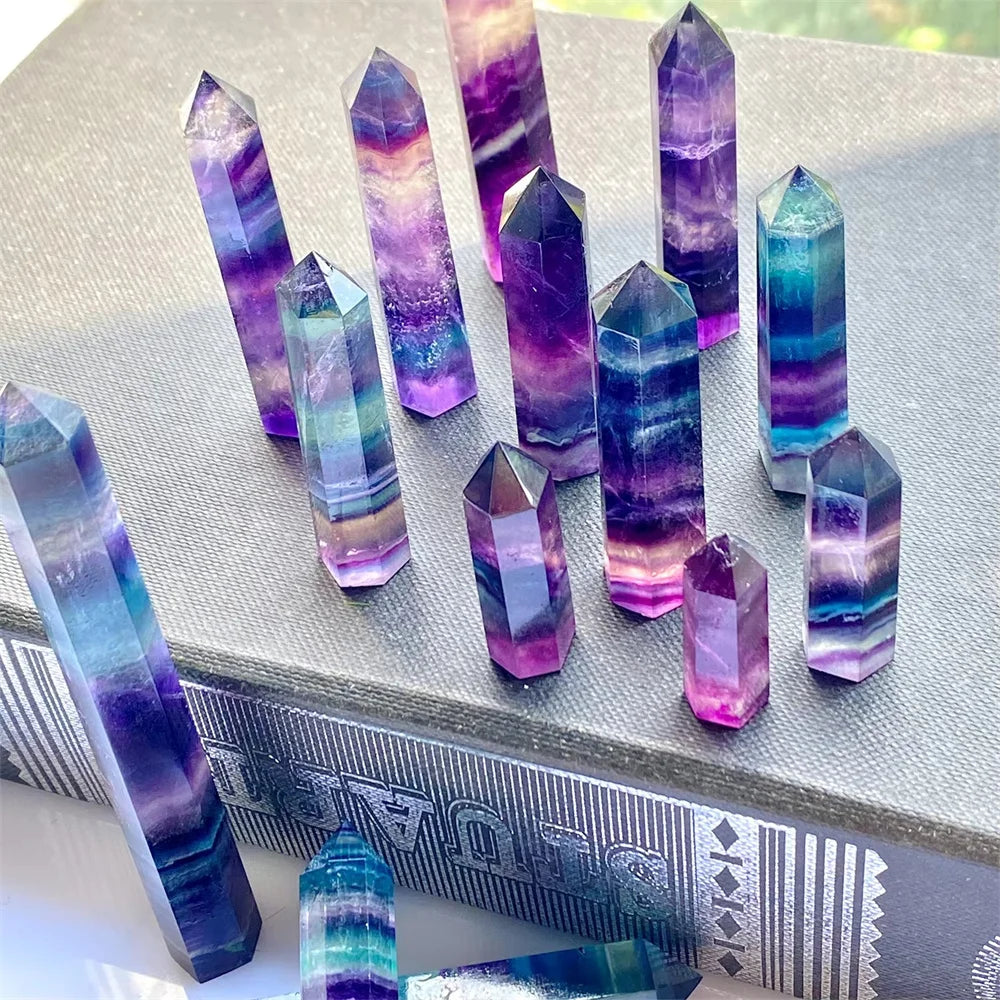 100% Natural Green Purple Fluorite Wand - Healing Crystal Quartz Point Gemstone for Home Decor, Meditation & Energy Healing | Perfect Gift for Spiritual & Wellness Enthusiasts