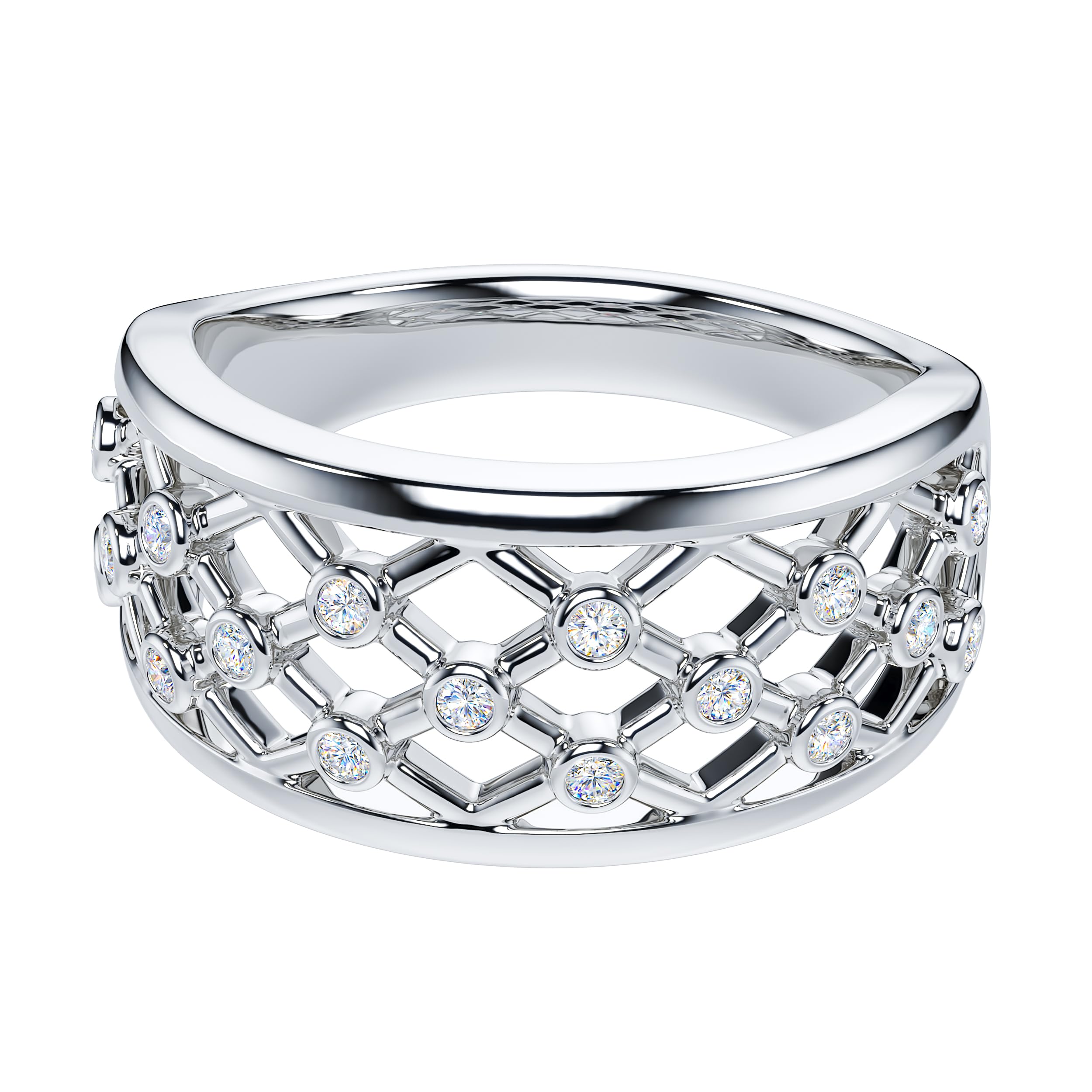 Genuine Moissanite & Simulated Diamond Wedding Band Ring - 9mm Wide Crisscross Grid Design with Small Bubbles - Unisex Cocktail Ring for Men & Women - Perfect for Engagement, Anniversary, Party & Special Occasions