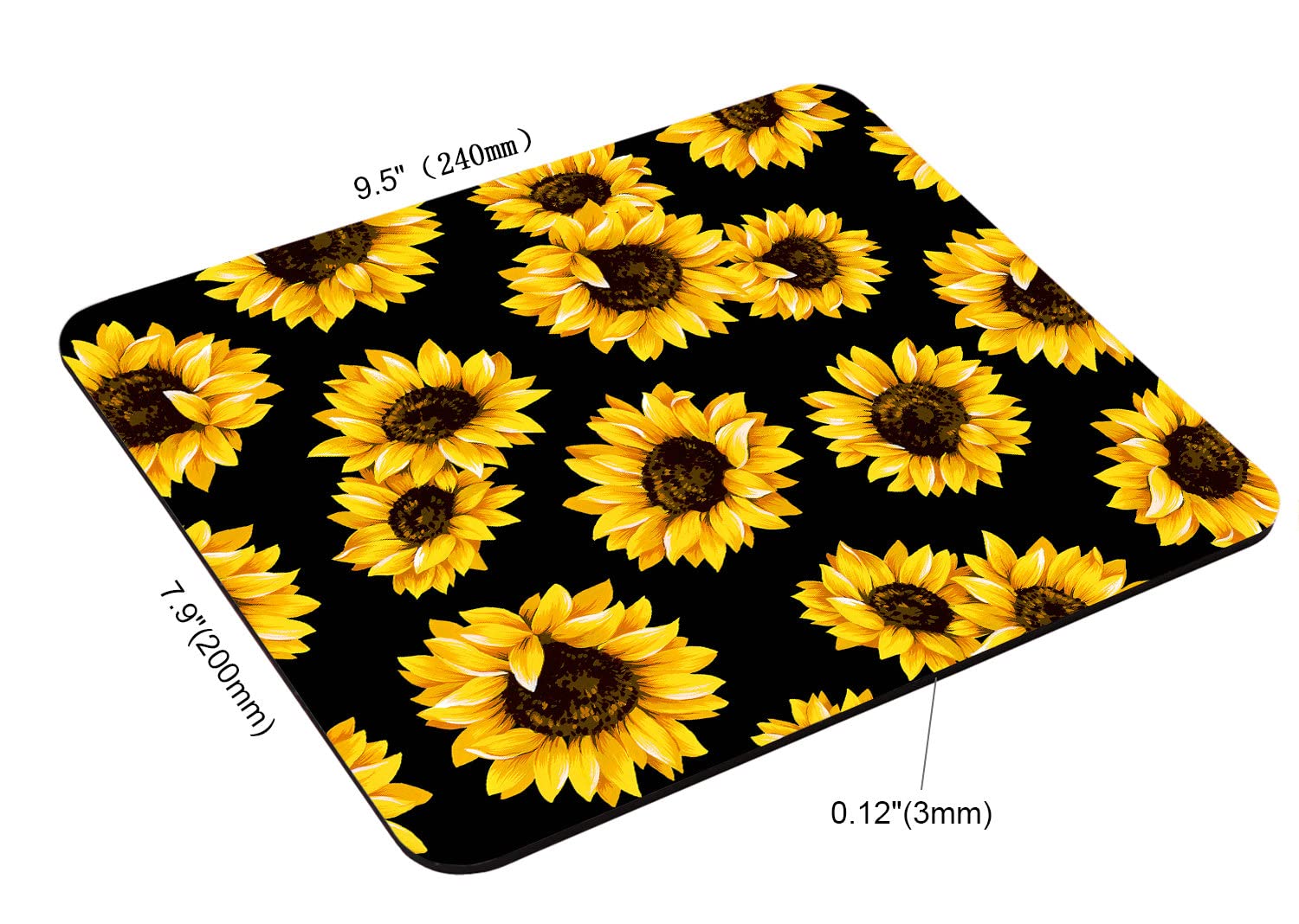 Premium Non-Slip Rubber Gaming Mouse Pad with Sunflower Black Background Design - 9.5