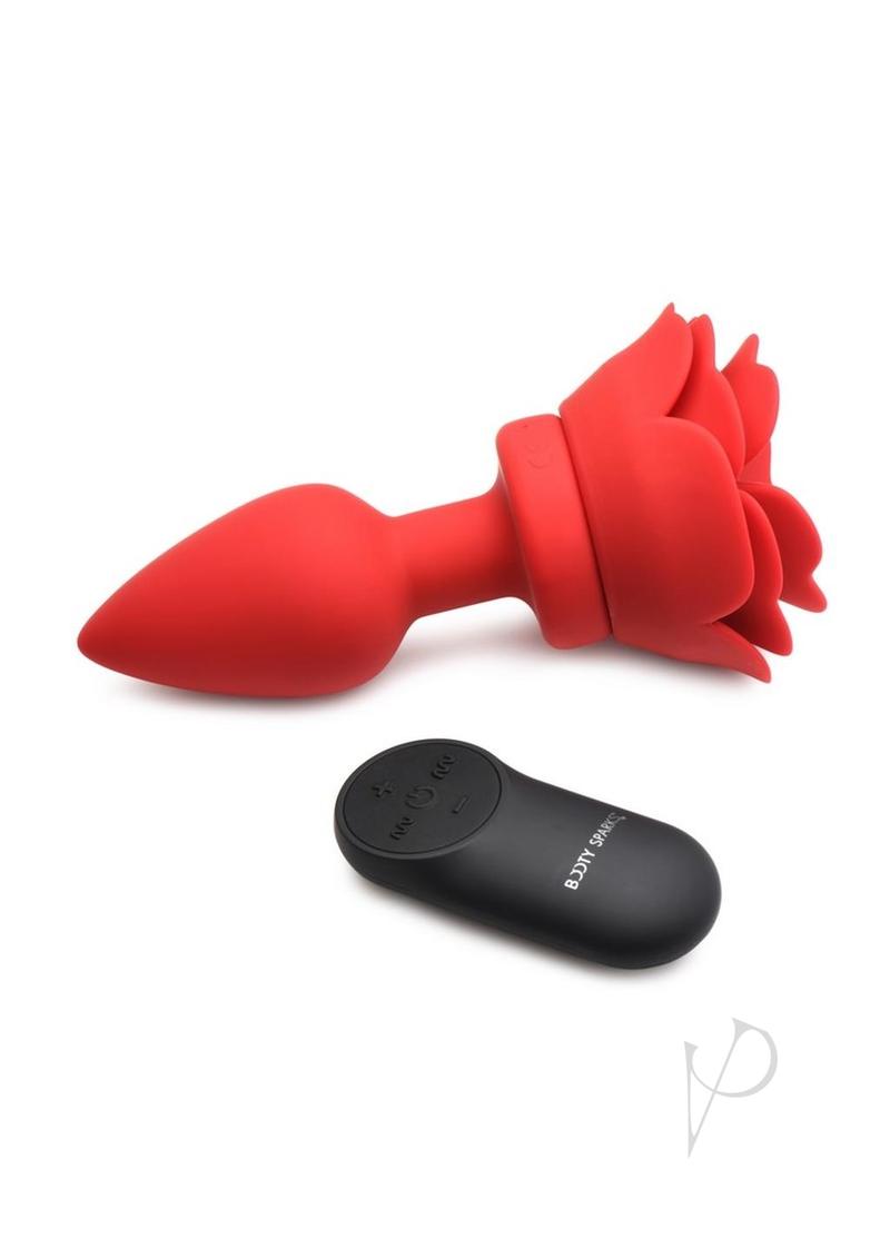 28X Rechargeable Silicone Vibrating Rose Anal Plug with Remote Control - Medium Size, Red - Perfect for Couples Play & Solo Pleasure