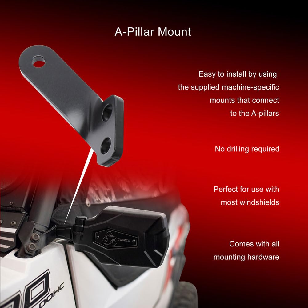 Tusk Pivot Folding UTV Mirror Kit with A-Pillar Mounts - Compatible with Polaris RZR XP/XP4 1000 (2014-2023), RZR XP Turbo/Turbo 4 (2016-2021), RZR 900 Trail (2015-2025) - Durable Off-Road Side Mirrors for Enhanced Visibility & Safety During Trail Riding & Adventure Racing