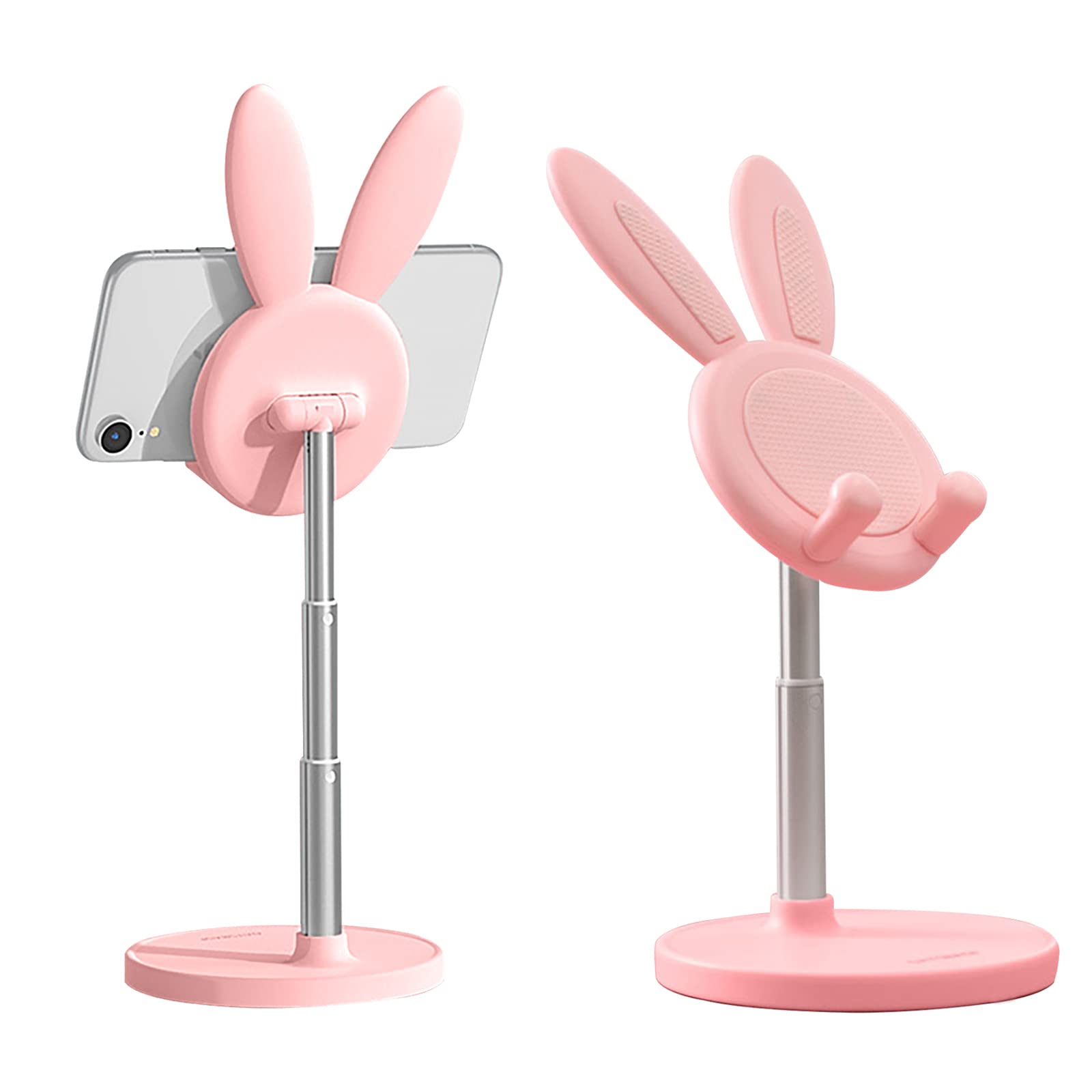 Adorable Pink Bunny Phone Stand - Adjustable Height & Angle Desktop Cell Phone Holder for All Smartphones & Tablets | Perfect Office Desk Decor, Cute Gift for Women & Girls | Ideal for Work, Study & Home Use