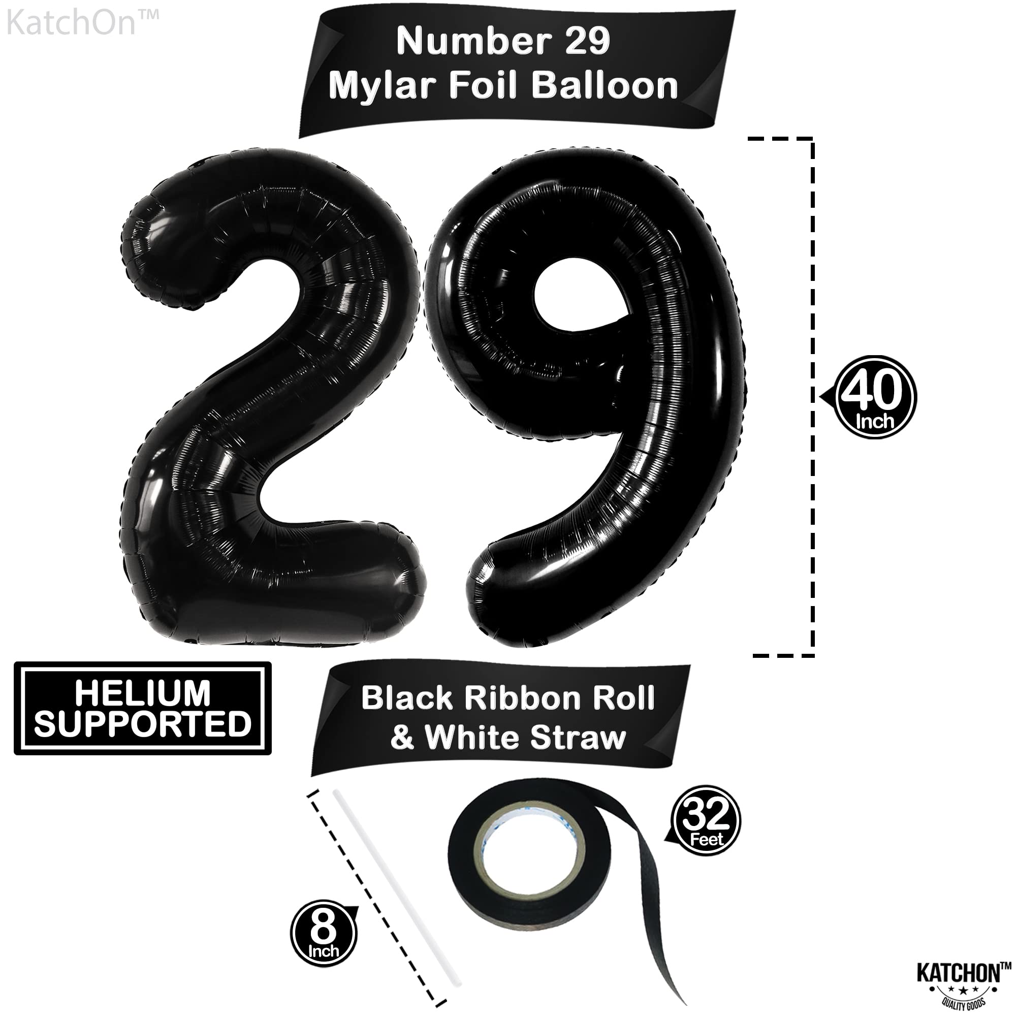 KatchOn 40 Inch Black 29 Balloon Numbers - Giant Foil Birthday Balloons for 29th Birthday Party Decorations | Men & Women Celebration | Perfect for Milestone Birthday, Anniversary, Graduation & Photo Backdrops