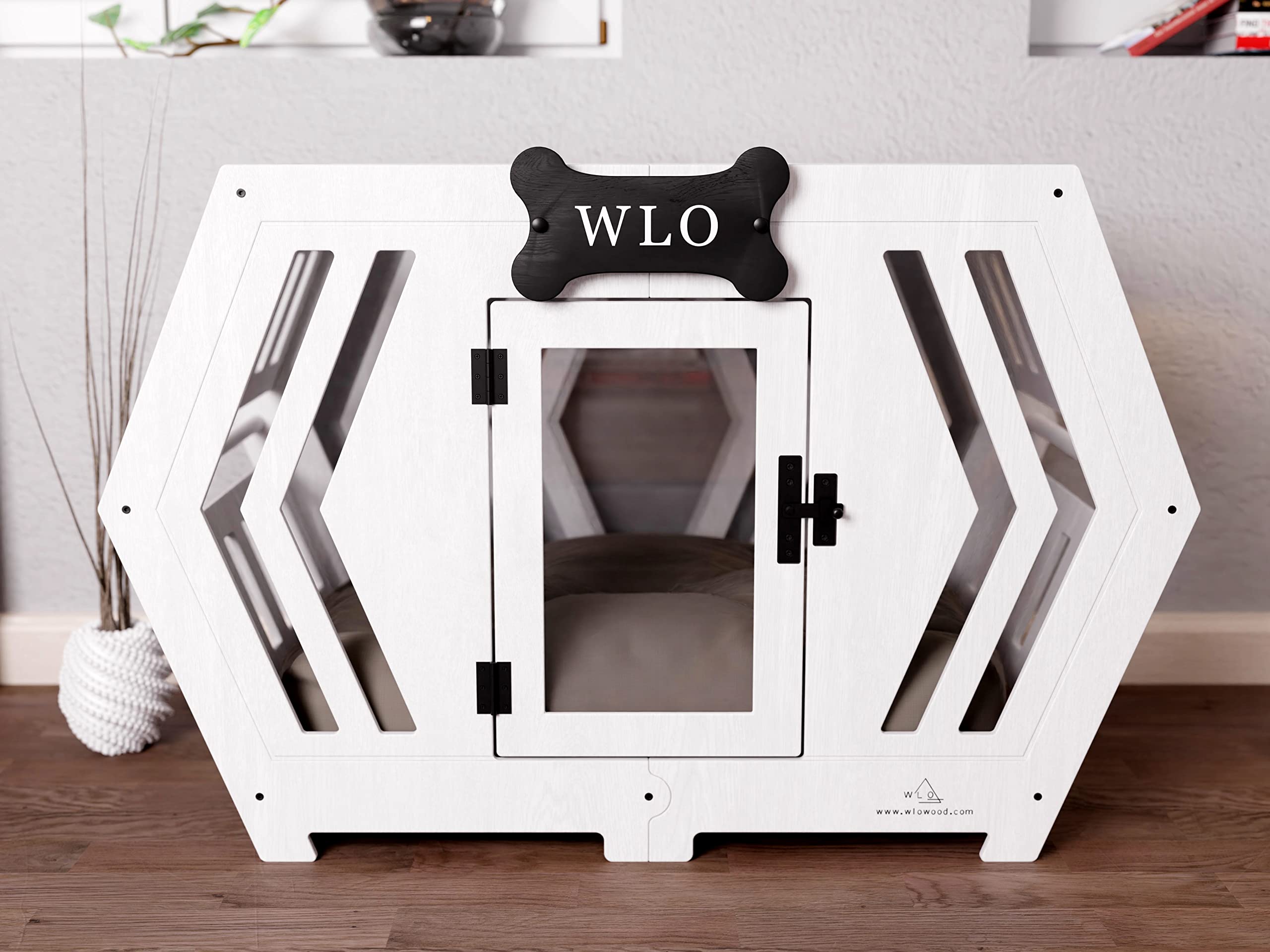 Hexxon Modern Wooden Dog Crate & Kennel with Comfortable Dog Bed - Stylish Pet House Furniture for Indoor & Outdoor Use - Perfect for Living Rooms, Patios, and Backyards