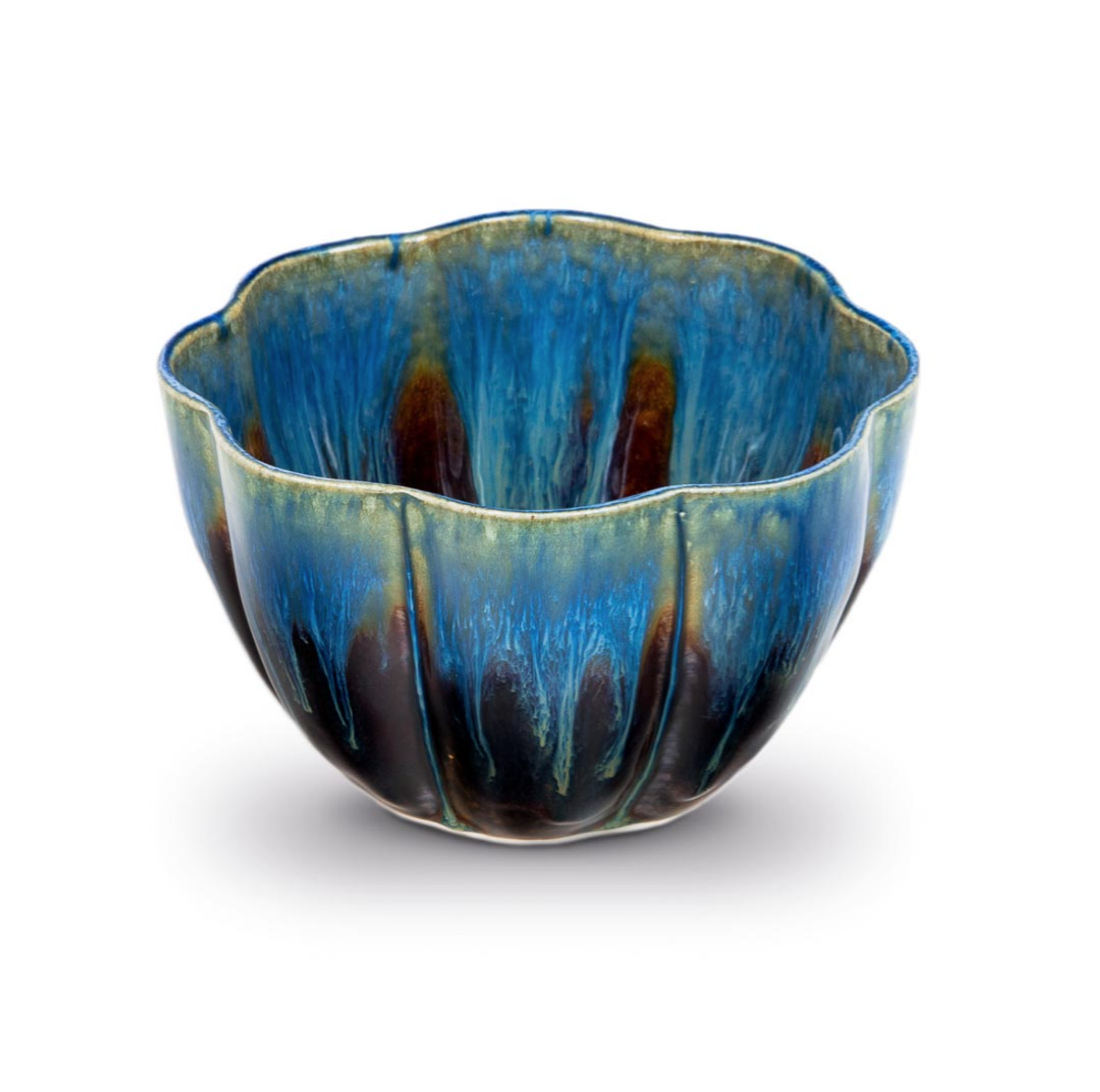 Blanket Creek Pottery Handmade Ceramic Flower Bowl - Amber Blue Artisan Home Decor for Centerpieces, Table Settings & Gift Giving