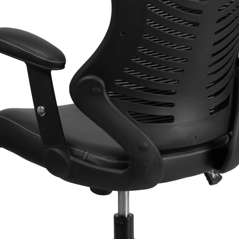 Premium High Back Ergonomic Office Chair - Black Mesh Executive Swivel Chair with Leather Seat for Home & Office Workspace - Perfect for Long Hours of Comfortable Working, Gaming, and Professional Meetings