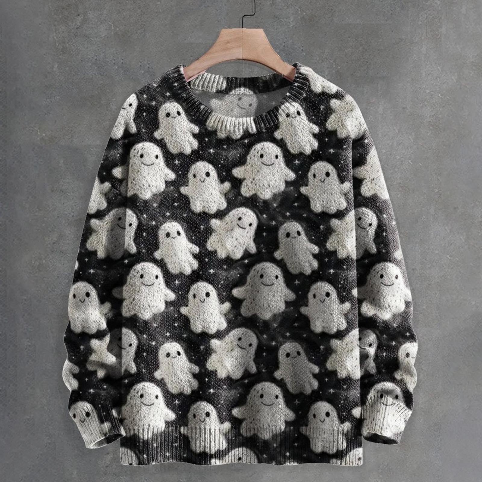 2024 Halloween Sweaters for Women - Cute Plus Size Oversized Ghost & Pumpkin Knit Sweater, Long Sleeve Spooky Pullover | Perfect for Halloween Parties, Costume Contests & Cozy Fall Outfits