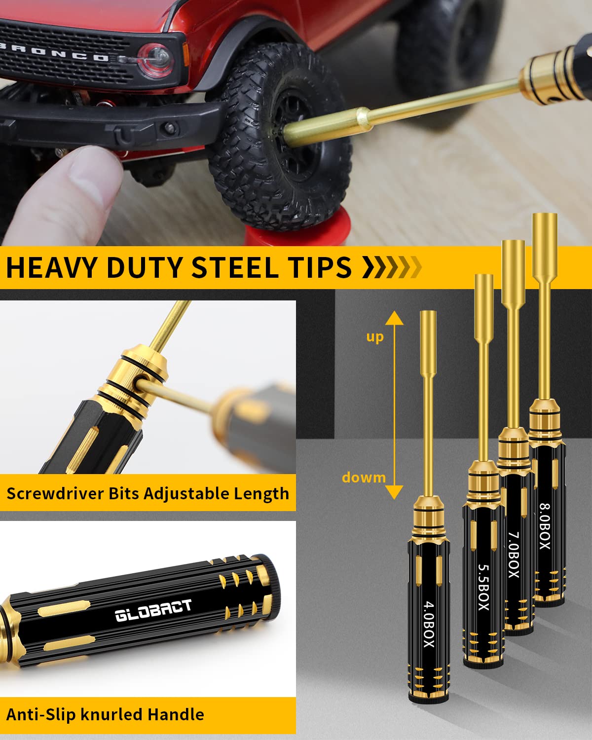 **GLOBACT 26Pcs RC Repair Tool Kit - Hex Driver Set, Screwdriver Kit, Pliers, Wrench, Screw Tray & Body Reamer for 1/8 1/10 RC Cars (Slash, Axial, Arrma, Redcat, Losi) - Perfect for RC Car Maintenance & Upgrades**