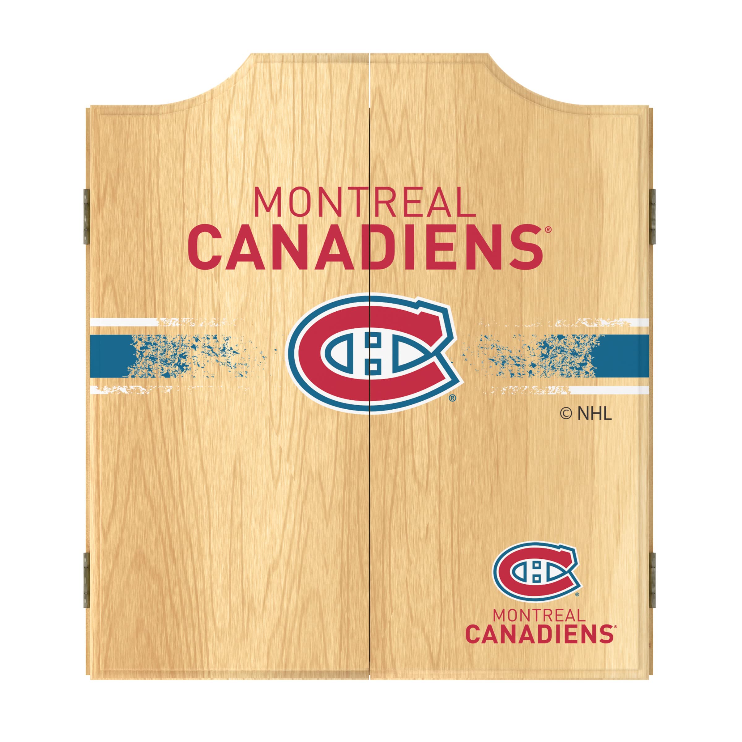 Trademark Global Montreal Canadiens Logo Dartboard Cabinet Set with 6 Steel Tip Darts, Scoreboard & Wooden Hanging Cabinet - Perfect for Game Rooms, Bars, and Man Caves