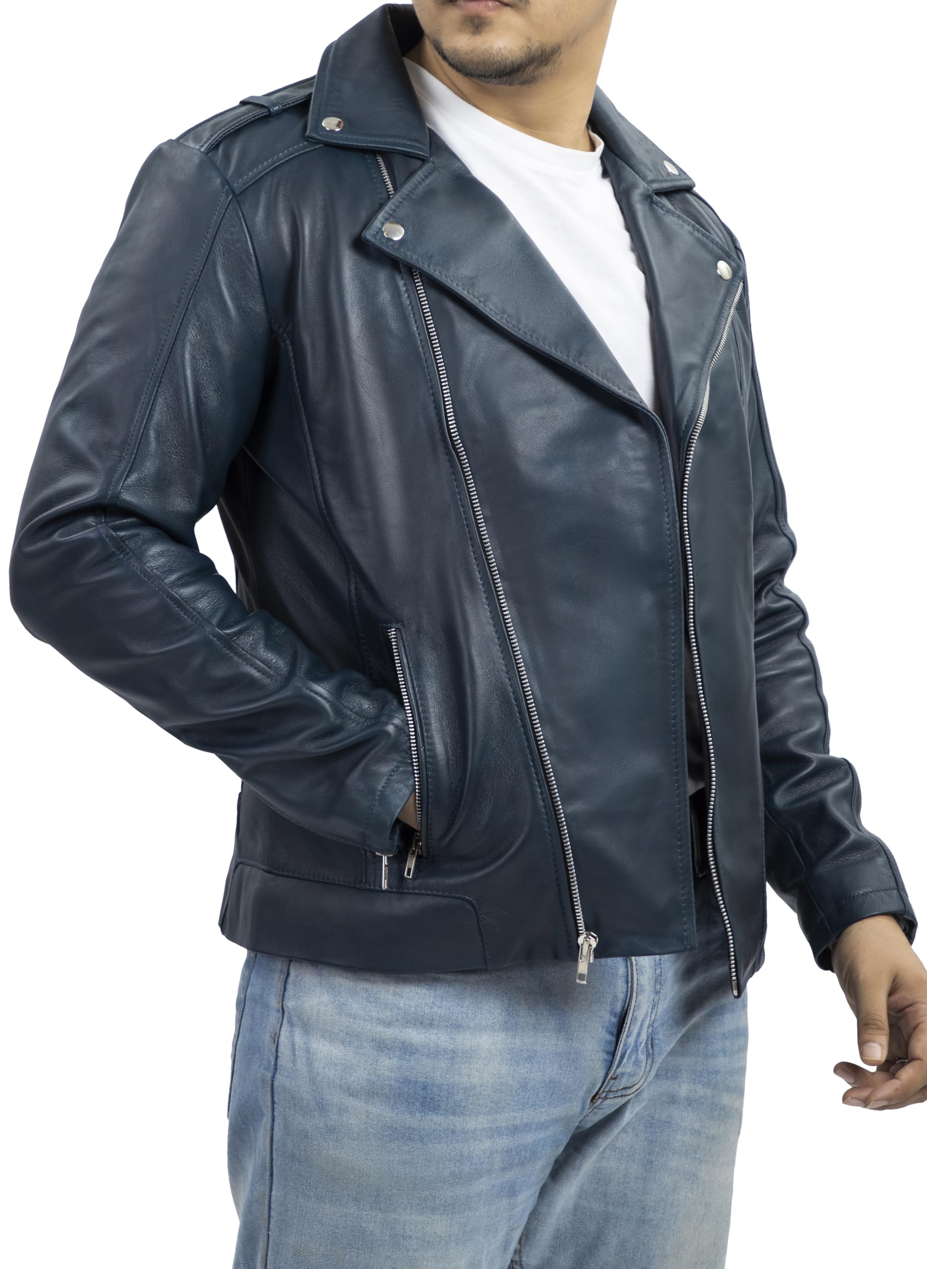 Men's Vintage Biker Style Genuine Leather Jacket - Asymmetric Zip-Up Motorcycle Jacket with Hand-Waxed Leather Lapel | Perfect for Riding, Casual Wear & Outdoor Adventures
