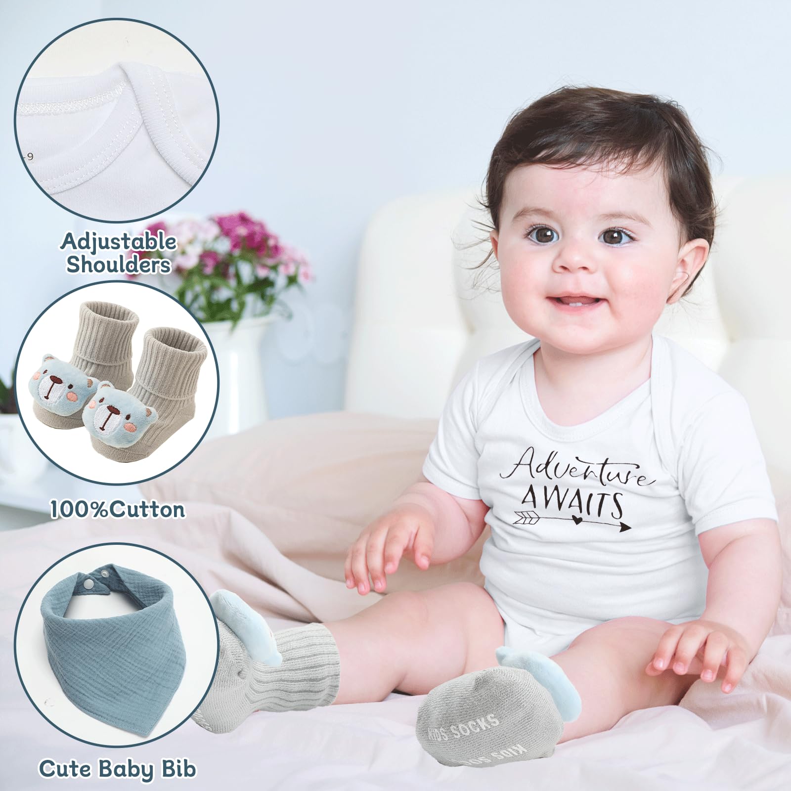 Premium Baby Gift Set for Newborns - Blue Baby Shower Gift Basket with Rattle, Muslin Towel & Security Blanket | Perfect Gender Reveal Gift for Baby Boys & Girls | Ideal for Newborn Showers, Christenings & First Birthday Celebrations