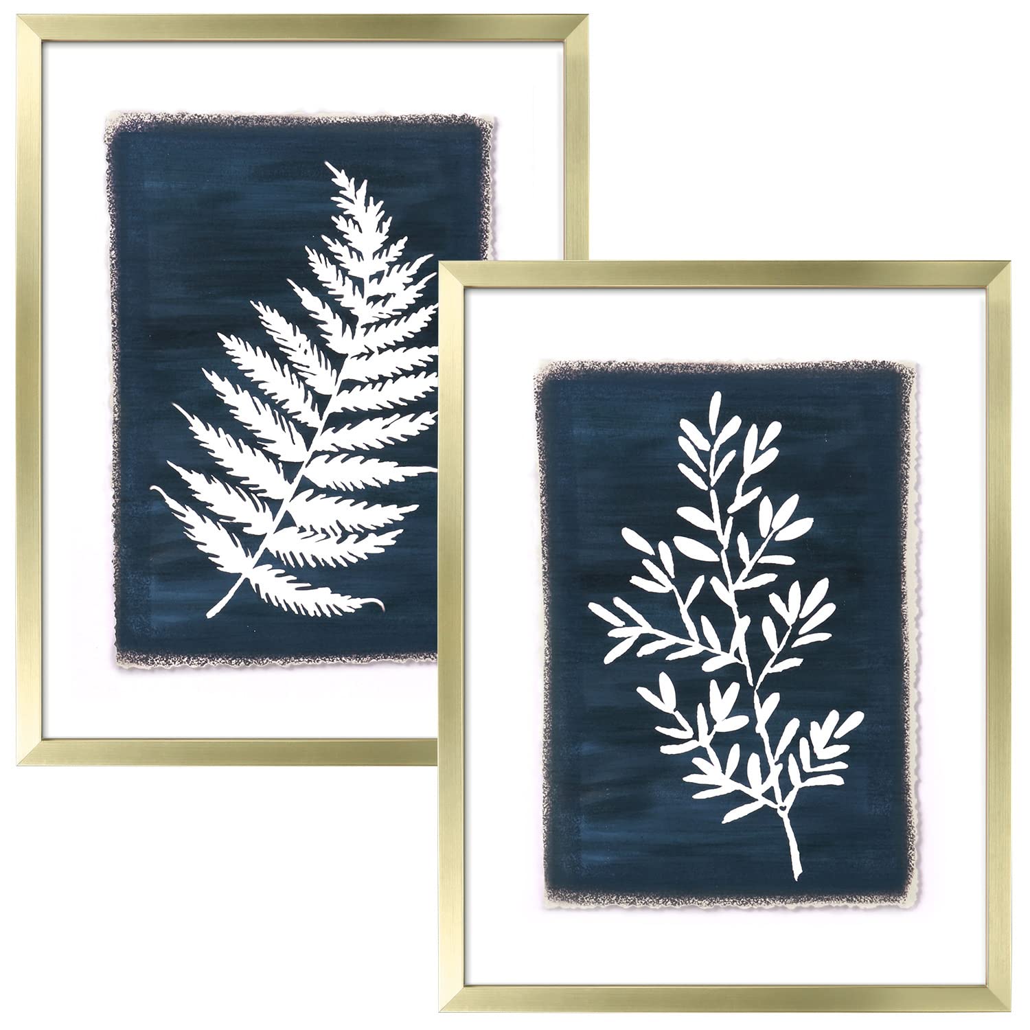 ArtbyHannah 4-Piece Framed Bathroom Wall Art Set & 2-Pack 12x16 Gold Frame Botanical Prints - Perfect for Bathroom Decor, Living Room Wall Art & Housewarming Gifts