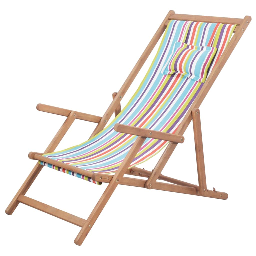 SKM Folding Beach Chair - Portable Wooden Frame with Durable Fabric, Lightweight & Compact for Outdoor, Camping, Picnic, Travel - Multicolor 3998