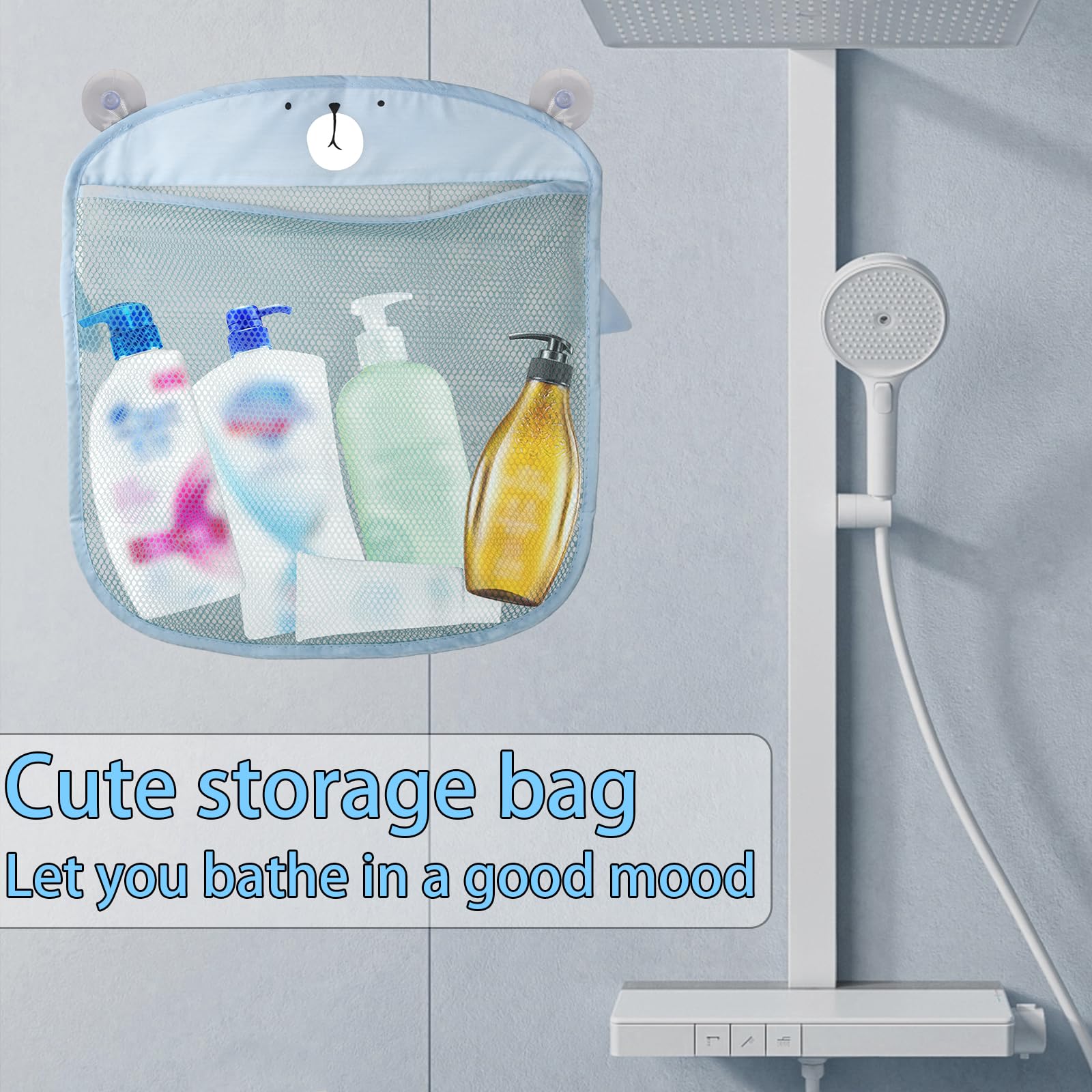 Nivofu Baby Bath Toy Organizer Net Bag - Large Waterproof Storage with Suction Cups & Self-Adhesive Hooks for Kids Bath Toys | Perfect for Bathroom Organization & Toy Tidy-Up