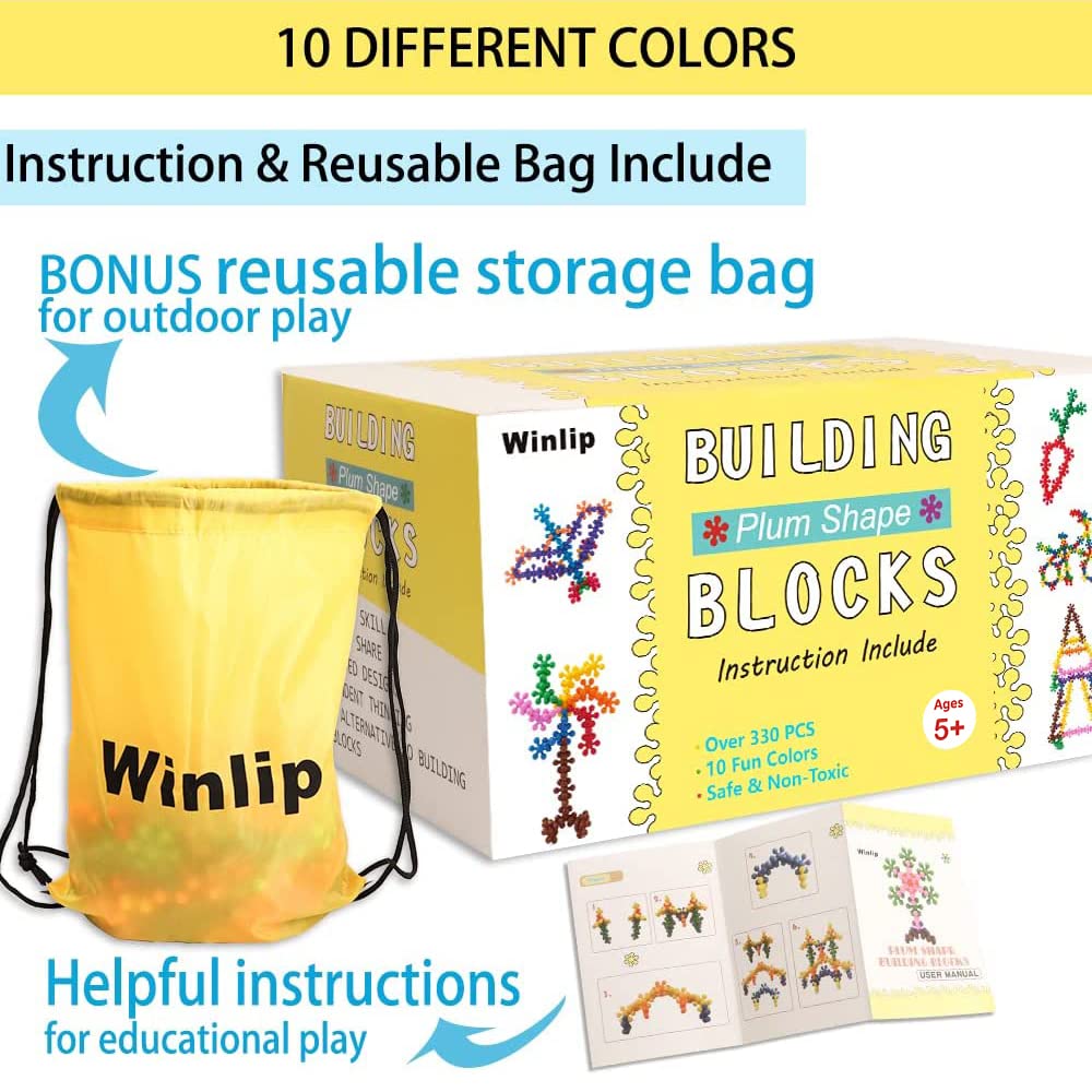 330 PCS STEM Building Blocks Set - Educational Interlocking Plastic Discs for Preschool Kids, Toddlers, Boys & Girls - Creative Learning & Construction Toys for Classroom, Home Play & Birthday Gifts by Winlip