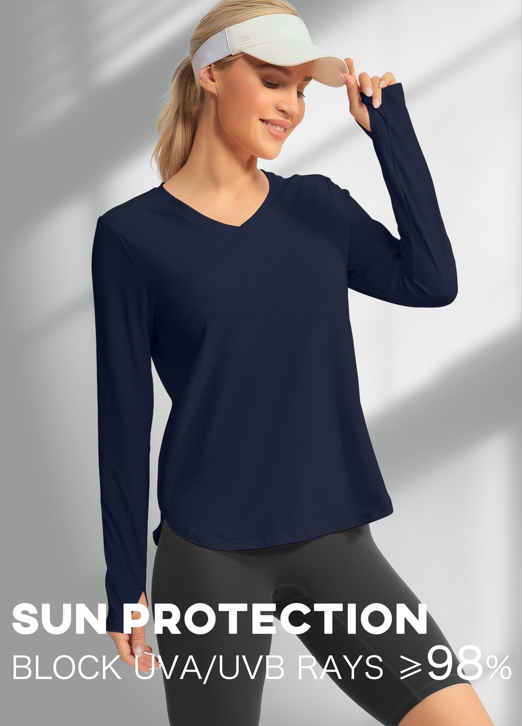 Hiverlay Women's Long Sleeve Workout Shirts - V Neck Athletic Tops with Thumbholes for Running, Yoga & Gym | Moisture Wicking Loose Fit Activewear for Training & Outdoor Sports