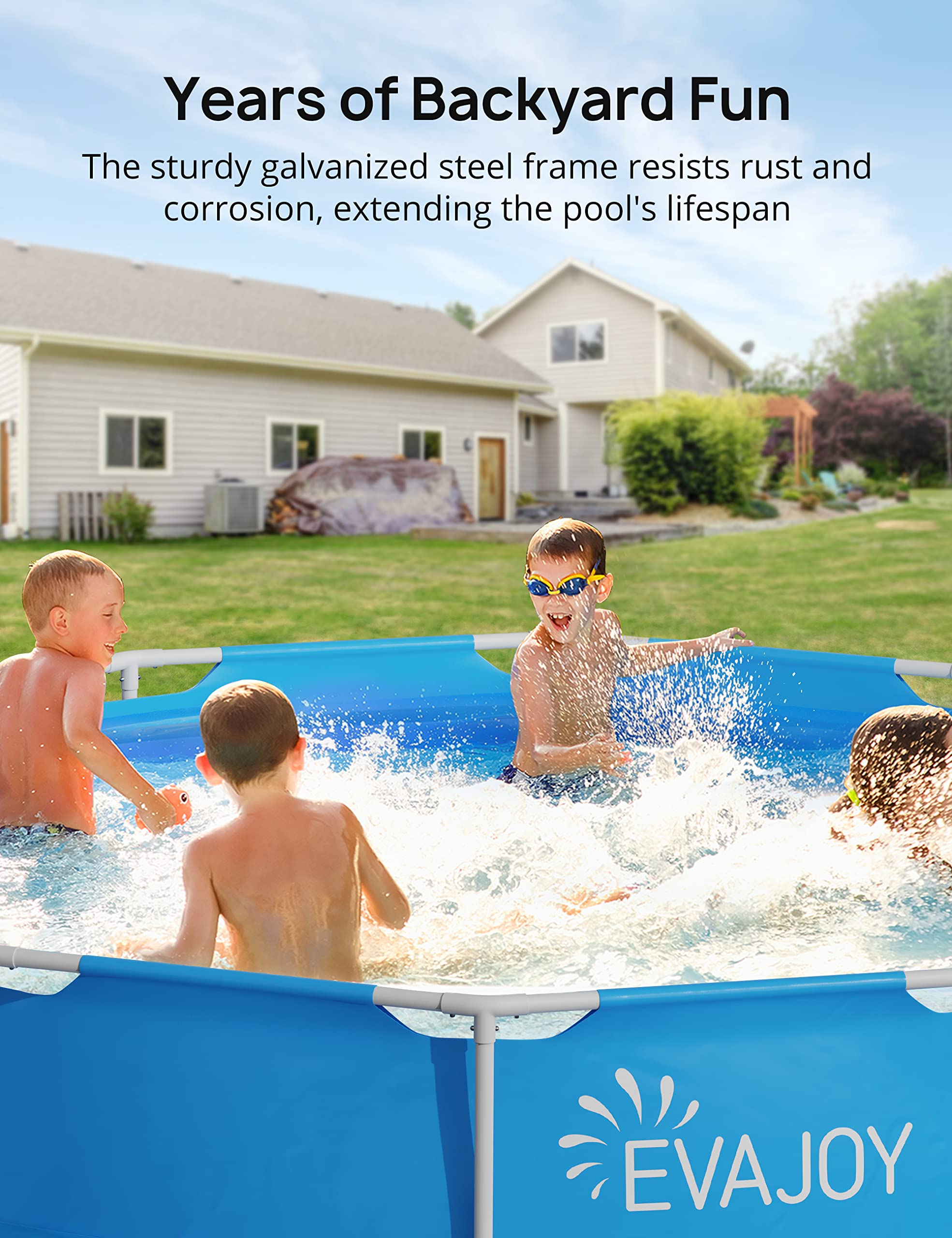 EVAJOY 12ft x 30in Metal Frame Above Ground Swimming Pool - Heavy-Duty Steel Frame & PVC Material for Backyard, Garden, Lawn - Easy Setup Outdoor Round Pool for Family Fun, Summer Parties & Kids Play