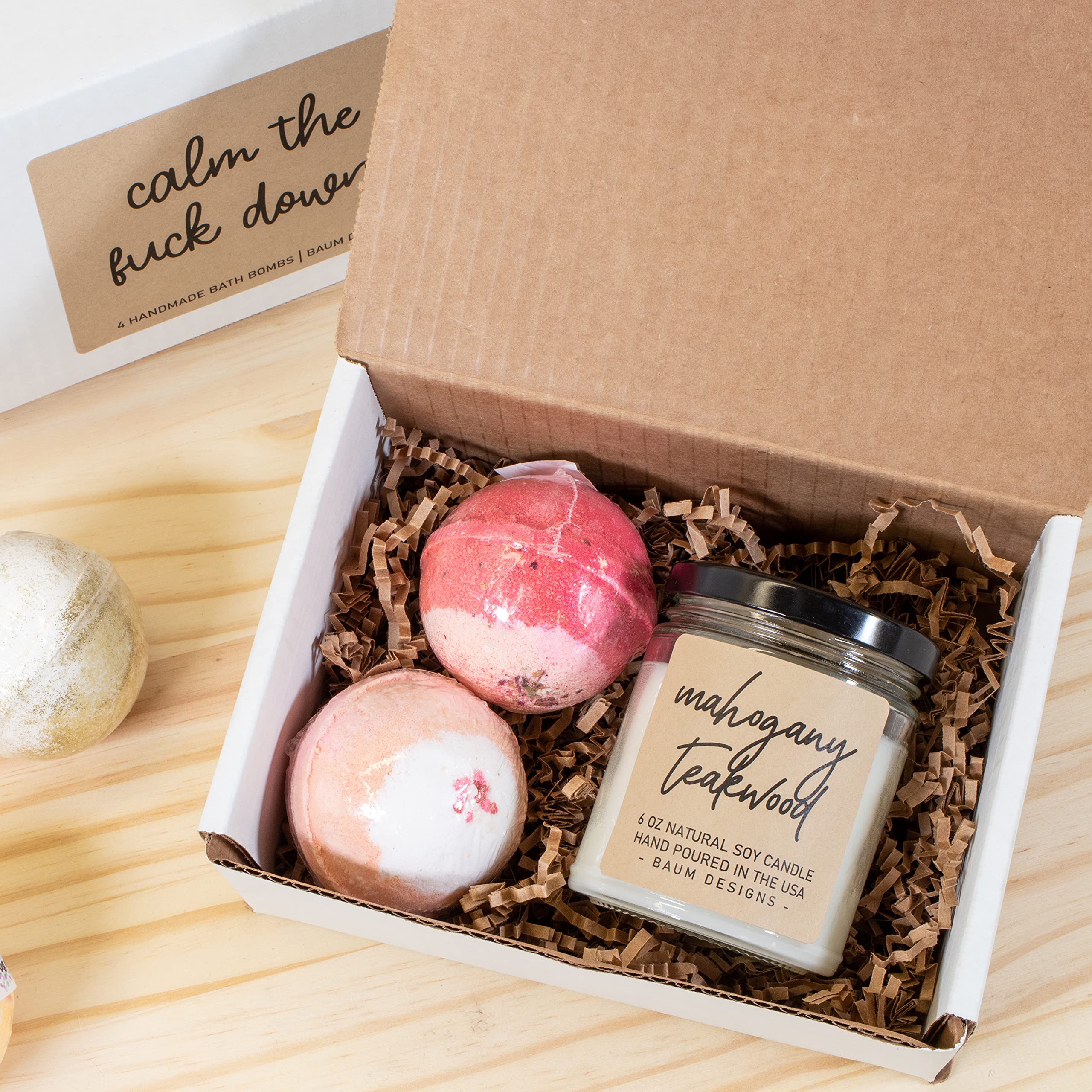 Relaxing Mama Gift Set - 2 Luxurious Bath Bombs & 6oz Eucalyptus Spearmint Soy Candle for Stress Relief | Perfect Self-Care Spa Night, Mother's Day Gift, or Women's Relaxation Present