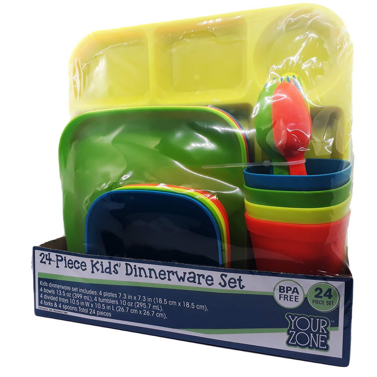 24-Piece Kids' Dinnerware Set - BPA Free, Dishwasher & Microwave Safe, Colorful Plates & Bowls for Toddlers - Perfect for Home, School & Travel Meals