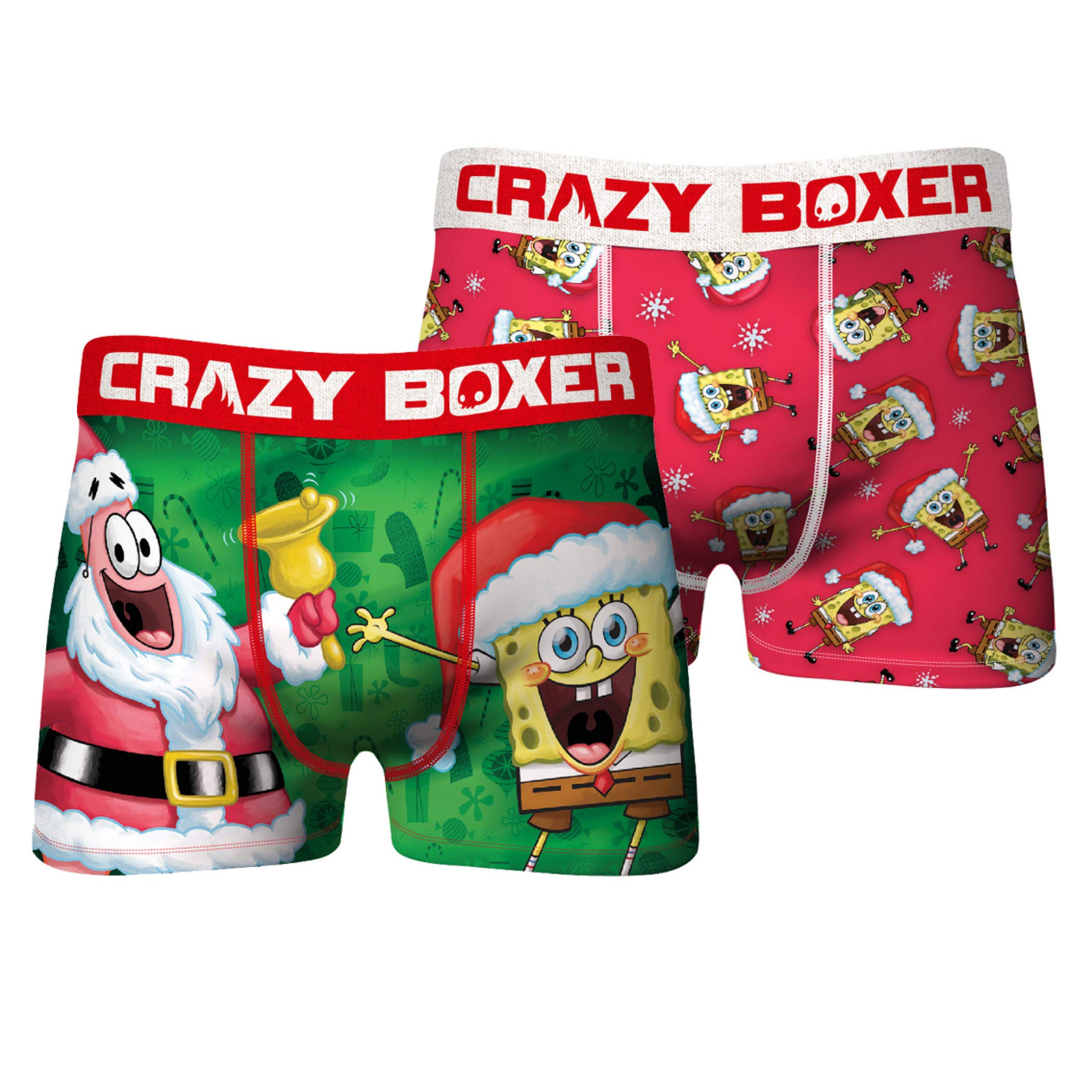 SpongeBob SquarePants & Patrick Star Holiday 2-Pack Boxer Briefs - Soft Cotton Underwear for Men & Boys - Perfect for Christmas Gifts, Cosplay & Everyday Wear