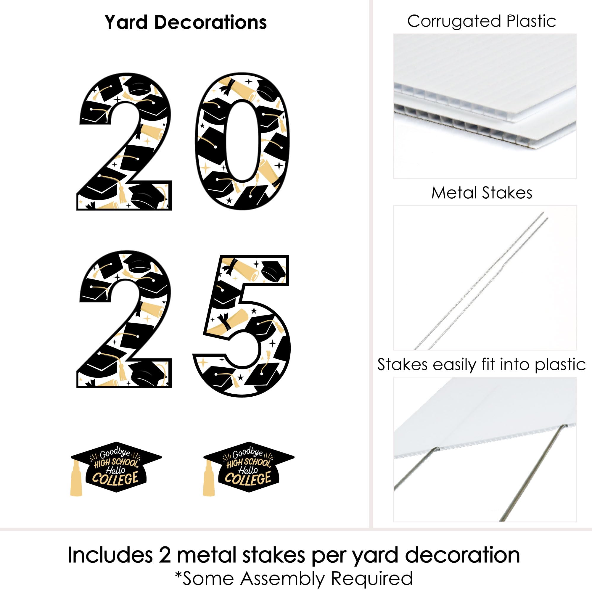 Big Dot of Happiness Hello College 2025 Graduation Party Yard Signs - Outdoor Lawn Decor for 2025 Graduates - Perfect for Backyard Celebrations & Photo Backdrops