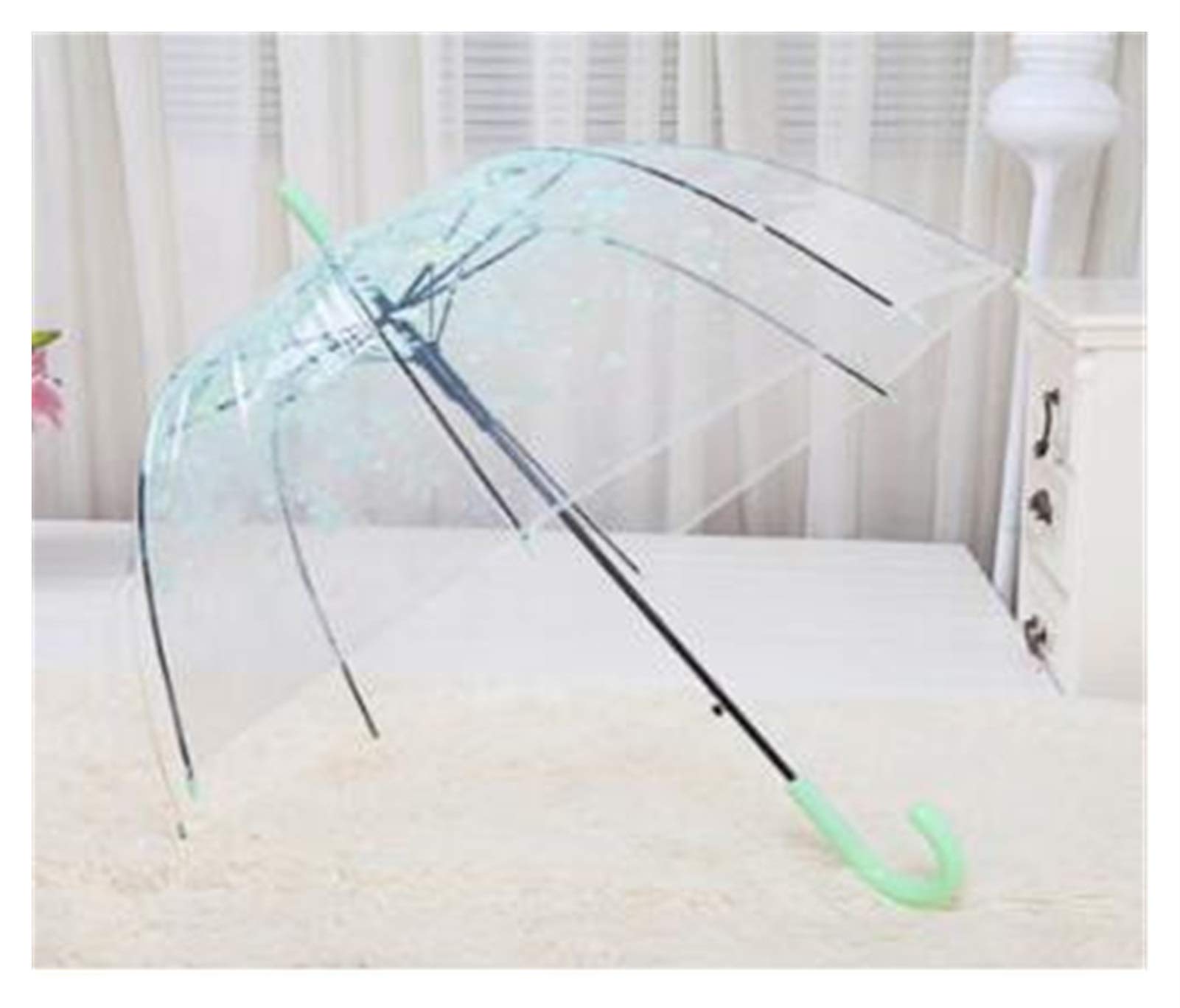 Romantic Clear Bubble Dome Umbrella with Flower Design - Green | Waterproof Windproof Compact Folding Umbrella for Women | Perfect for Rainy Days, Weddings, and Outdoor Events