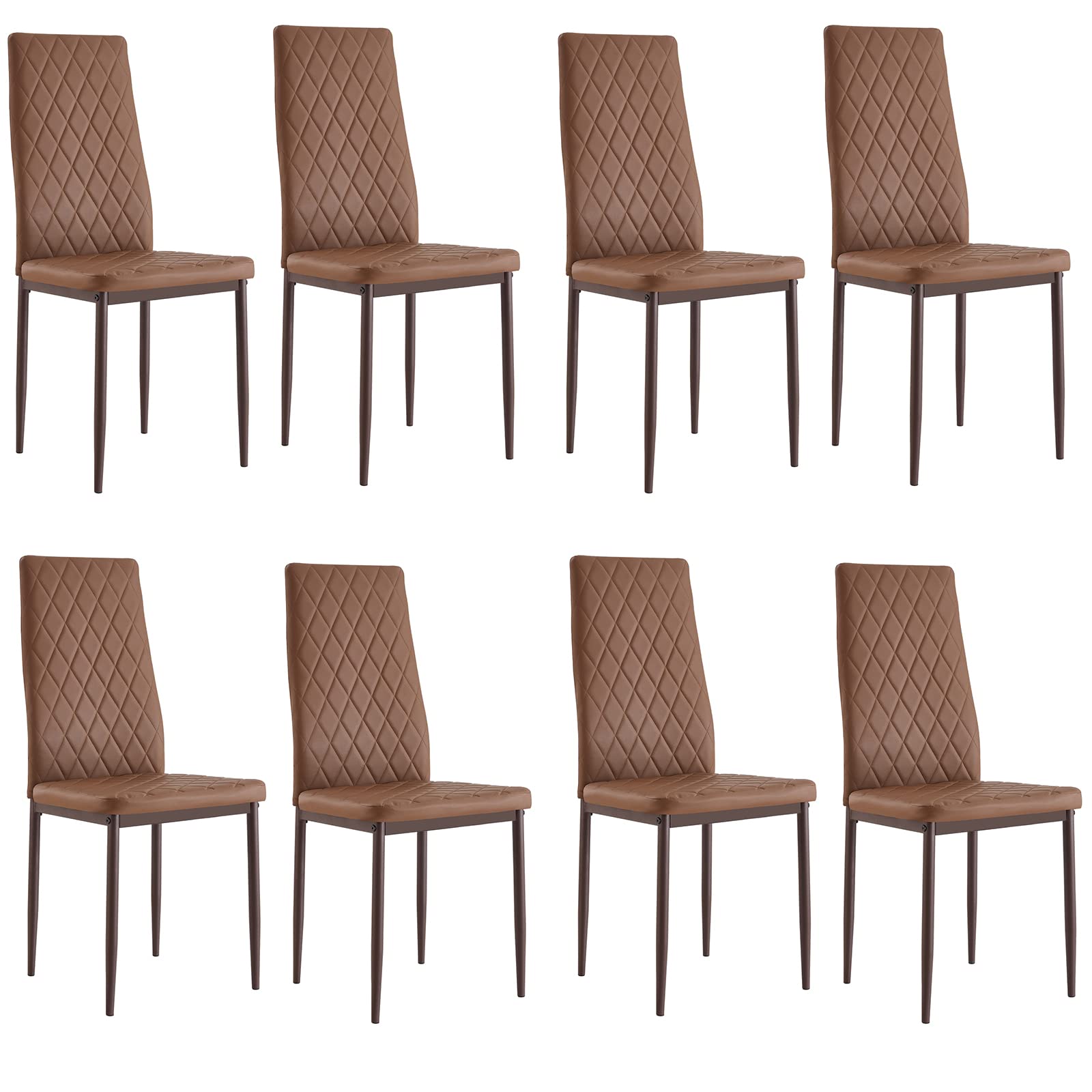 8-Piece High Back Dining Chair Set with Steel Frame - Easy Clean PU Leather Upholstery for Home Kitchen & Dining Room - Perfect for Family Gatherings & Entertaining Guests