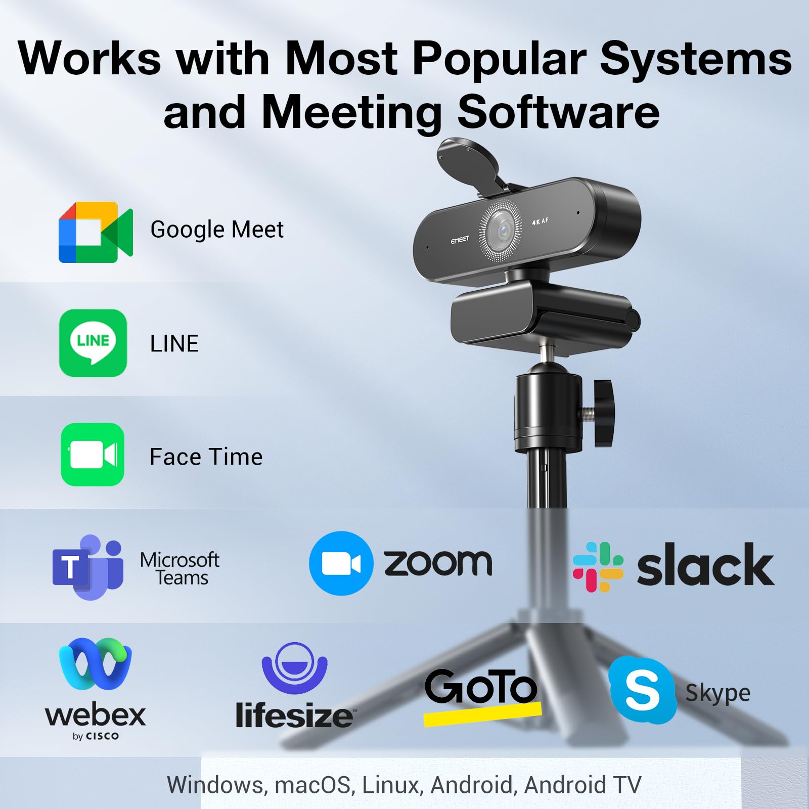 EMEET NOVA 4K Webcam with Tripod Stand - 4K UHD Streaming Camera with PDAF Autofocus, Adjustable Height & 360° Swivel Head, Dual Noise-Canceling Mics, USB Plug & Play, Privacy Cover - Perfect for Zoom Meetings, YouTube Live Streaming & Remote Work