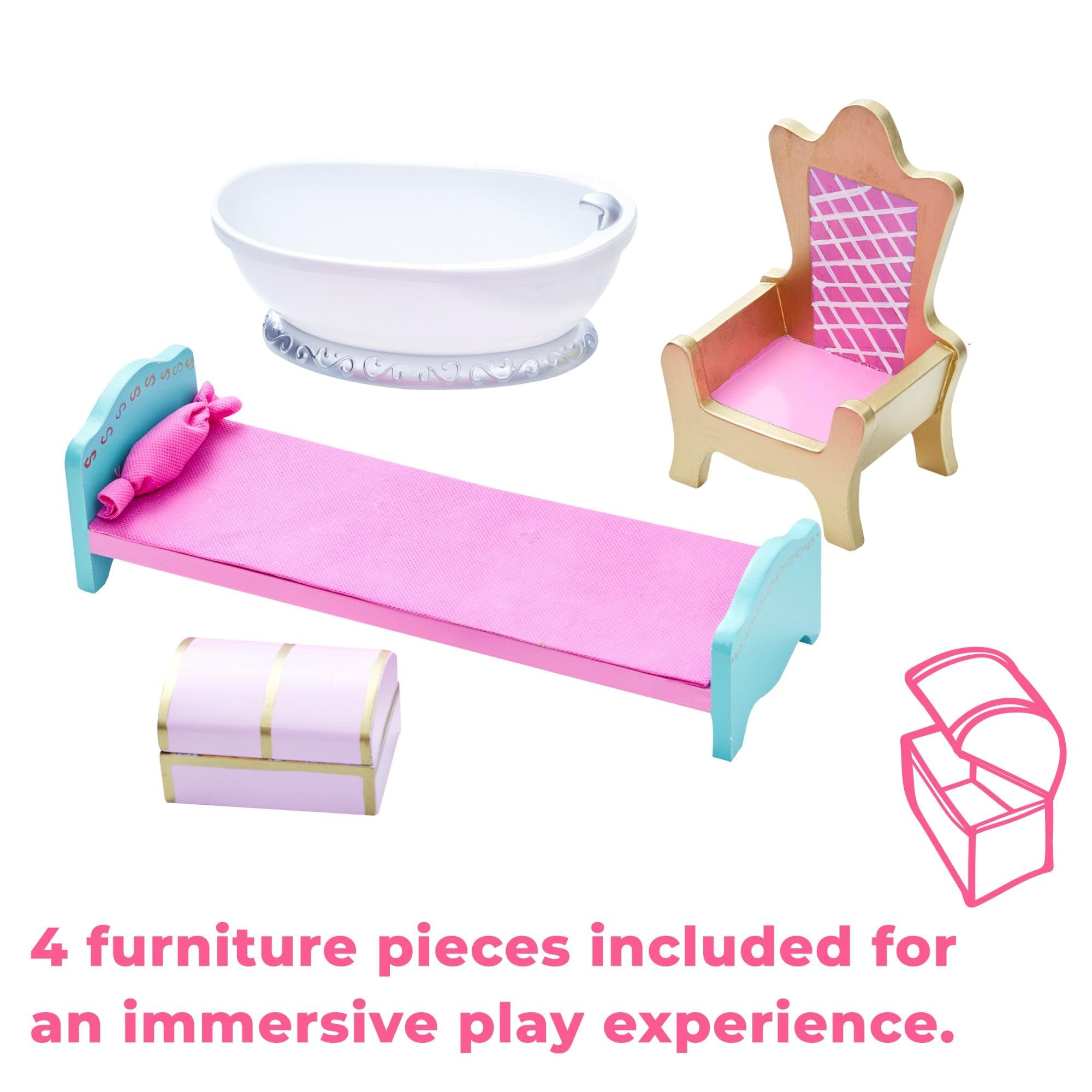 Teamson Kids Dreamland Princess Play Vanity Set with Mirror, Shelf, Storage Drawer & Stool - White & Pink Doll Furniture for 12