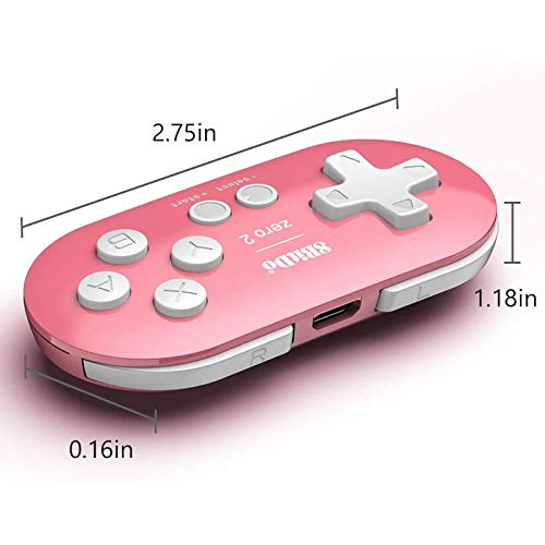 8Bitdo Zero 2 Mini Bluetooth Gamepad for Switch, Windows, Android, MacOS, Steam, Raspberry Pi (Pink) - Compact Controller for Gaming on the Go, Retro Gaming, and Multi-Platform Compatibility