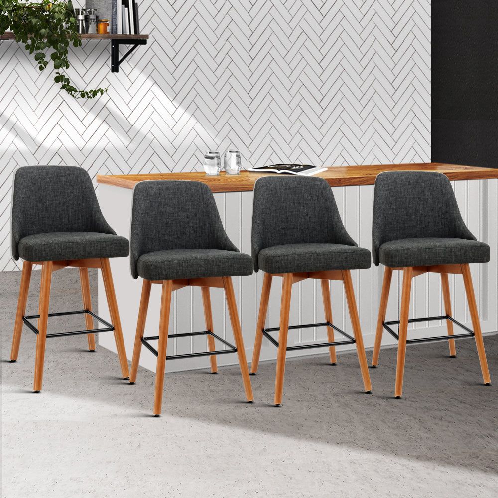 4 Bar Stools with Swivel Seats - Wooden Bar Height Stools in Charcoal Finish - Perfect for Kitchen Islands, Breakfast Bars, and Home Bars