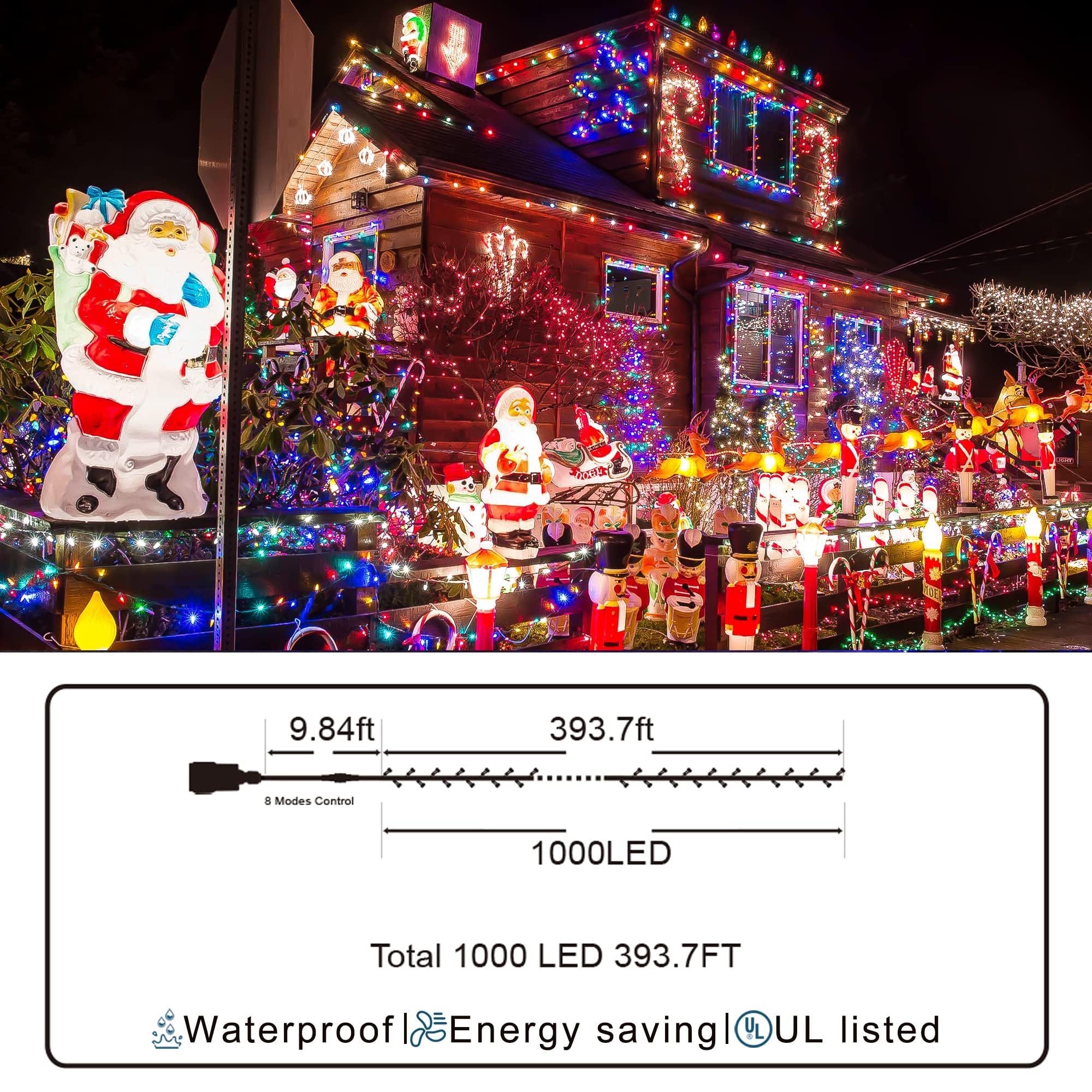 XURISEN 403FT Christmas Lights Outdoor Indoor, 1000 LED Super Long String Lights with 8 Modes & Memory Timer, Plug-in Twinkle Fairy Lights for Home, Xmas Tree, Party, Wedding, Garden, Patio Decor