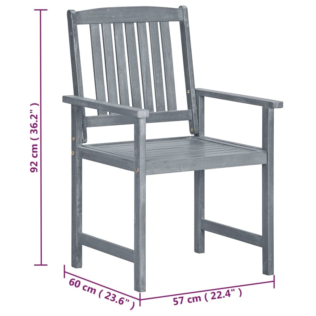 vidaXL Solid Acacia Wood Patio Chairs Set of 2 - Durable Gray Outdoor Seating Furniture with Comfortable Dimensions & Easy-to-Clean Surface | Perfect for Backyard, Garden, Poolside & Patio Relaxation