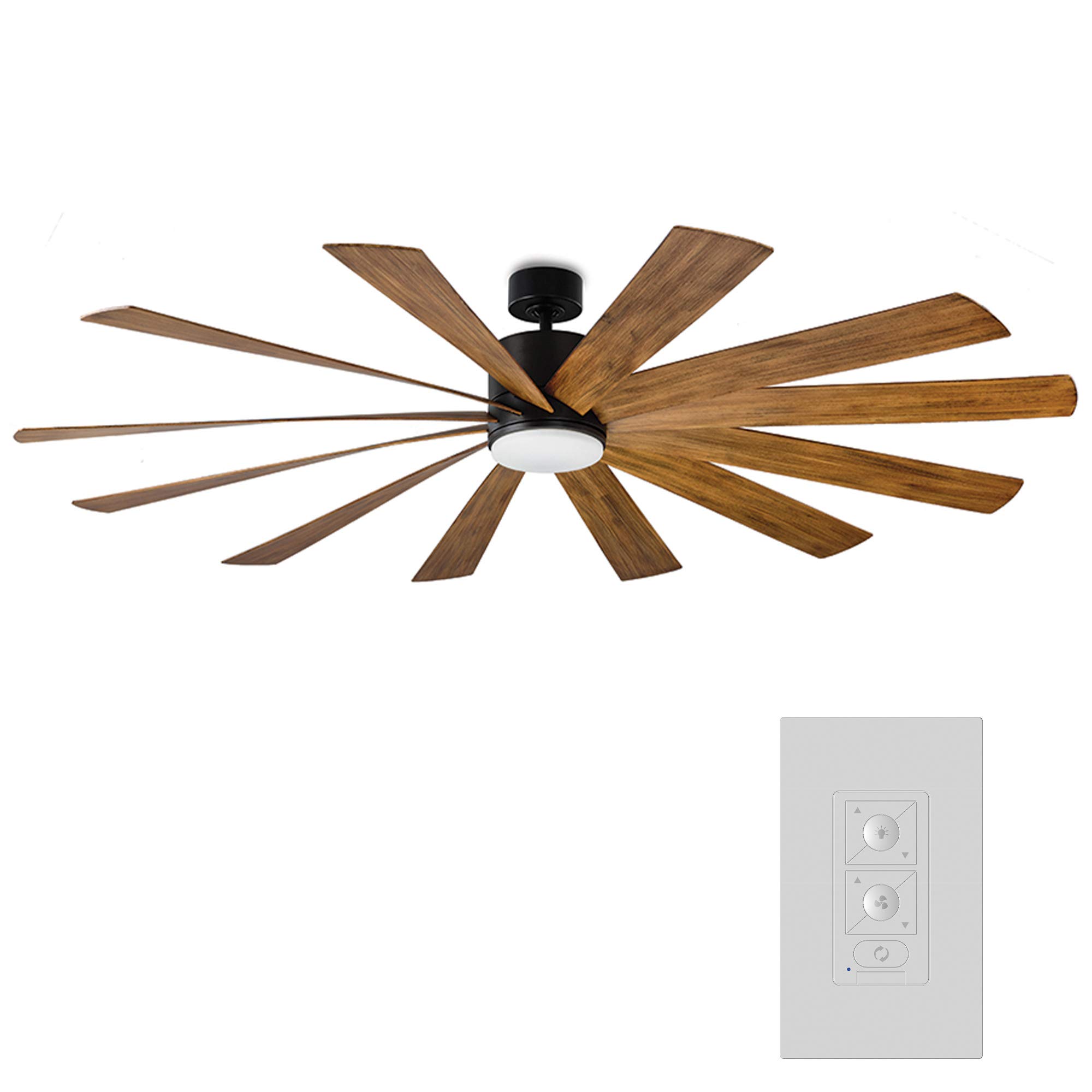Windflower 80in Smart Ceiling Fan with 12 Blades, Matte Black Distressed Koa Finish, 2700K LED Light Kit, Wall Control, Alexa & App Compatibility for iOS/Android - Perfect for Living Rooms, Bedrooms, and Outdoor Patios