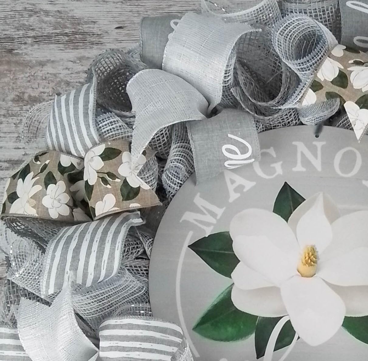 Neutral Magnolia Welcome Wreath - Elegant White and Gray Summer Wreath for Front Door - Spring Home Decor - Wedding Gift Idea - Everyday Door Hanging for Porch, Entryway & Housewarming