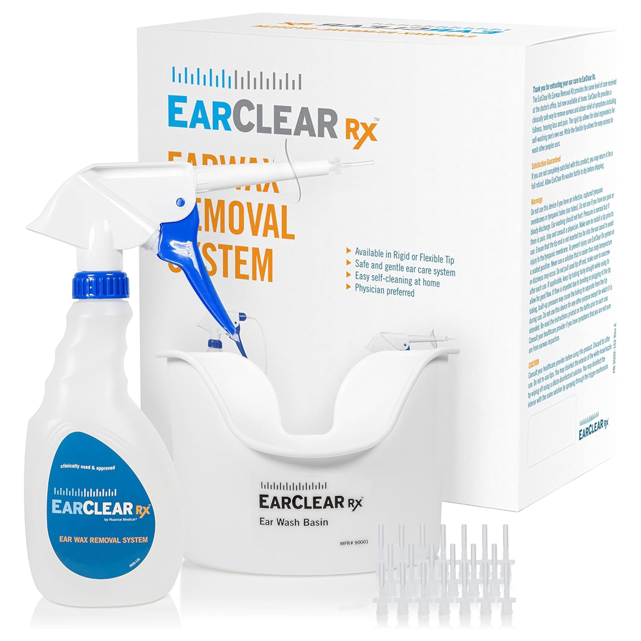 **EarClear Rx Complete Ear Wax Removal & Cleaning Kit – Safe, Gentle, Doctor-Recommended for Adults & Kids – Includes Bottle Washer, Basin & 20 Rigid & Flexible Tips – Perfect for Home Use, Travel, and Professional Ear Care**
