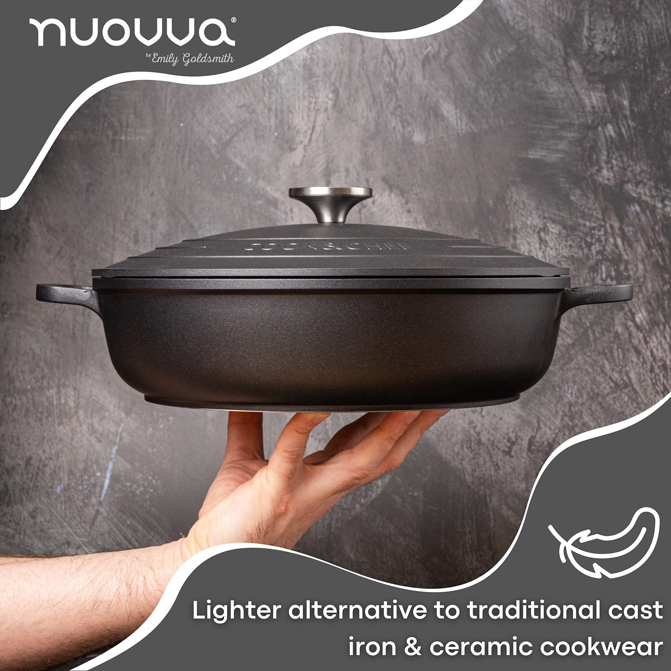 Premium 4-Quart Dutch Oven with Lid - Nonstick Cast Aluminum Cooking Pot for Baking Sourdough Bread, Stews & Roasts - Oven & Stovetop Safe (11 Inch, Black) by Nuovva - Perfect for Camping, Family Dinners & Professional Kitchens