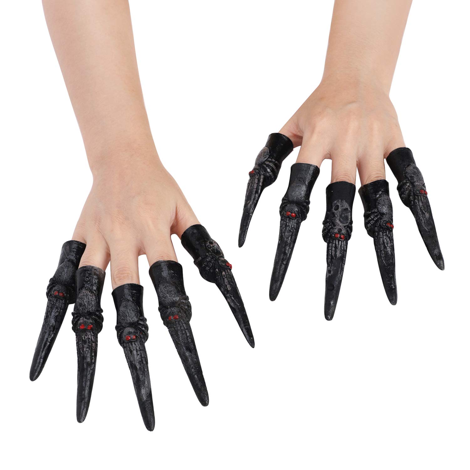 10 Pcs Scary Halloween Fake Nails - Long Black Cosplay Nail Covers for Party, Trick or Treat, Haunted House Decorations & Costume Accessories - Perfect for Halloween, Cosplay Events & Horror Theme Parties